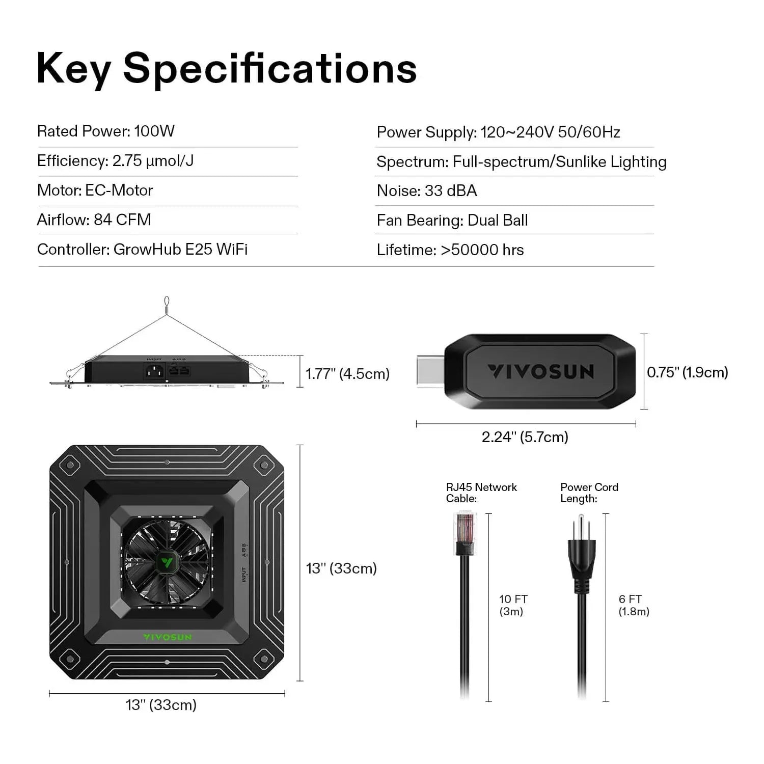 Vivosun AeroLight A100SE Full Spectrum LED Grow Light with GrowHub E25 Controller - Ideal for Indoor Hydroponics, Greenhouse, and Home Plant Cultivation