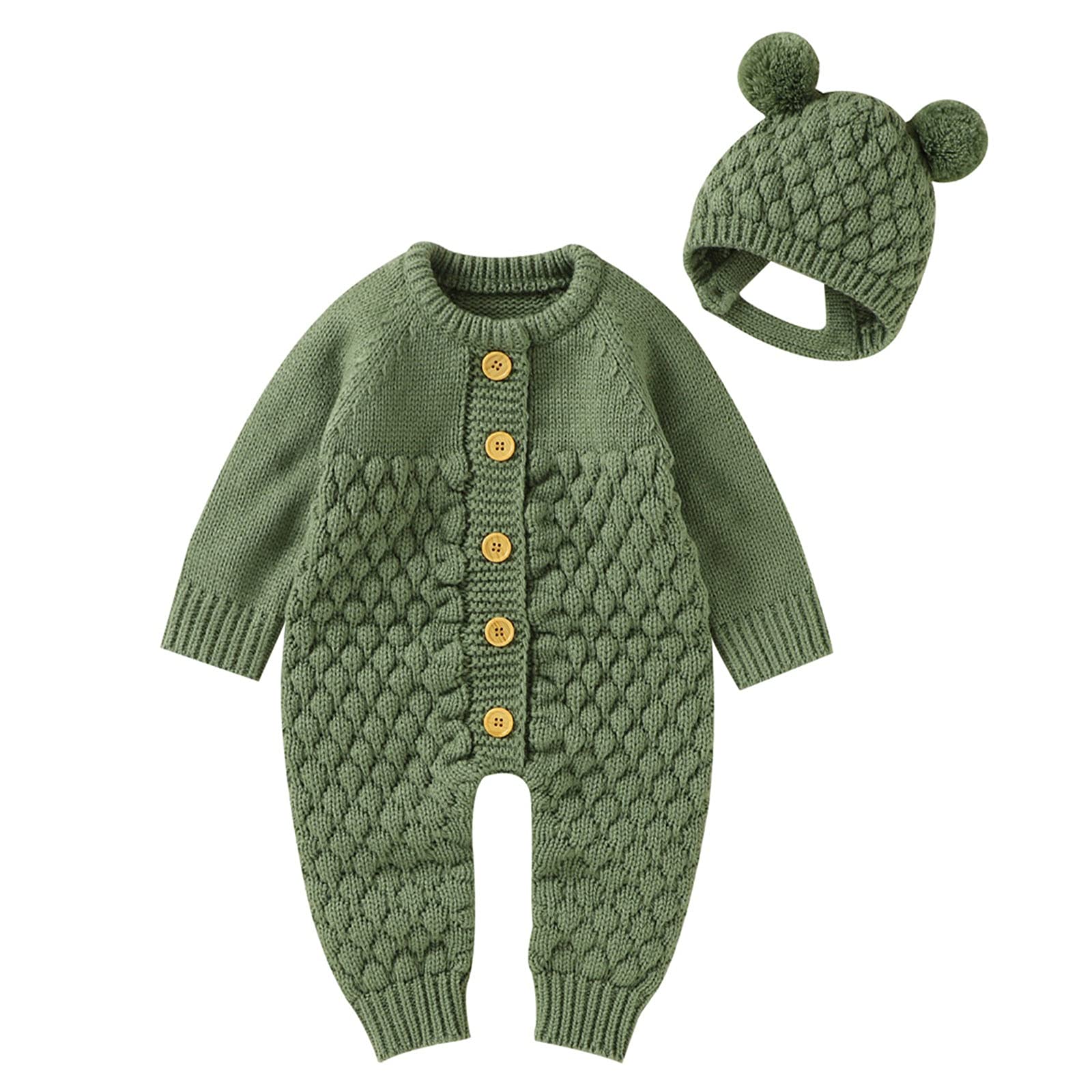 18-Month Baby Girl & Boy Outfits - Cotton Hat Romper, Knitted Jumpsuit & Cardigan Sweater Set | Perfect for Newborn Photoshoots, Birthday Gifts & Winter Layering