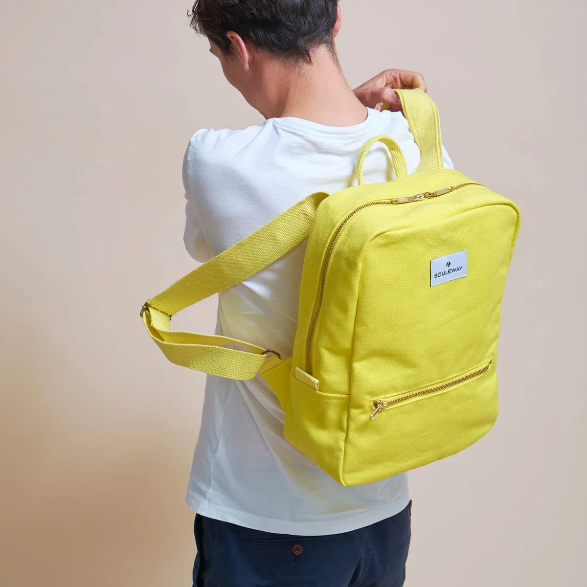 Natural Cotton Canvas Daypack Backpack - Lightweight & Durable for Travel, Hiking & School | Bright Lemon Yellow | Perfect for Outdoor Adventures & Daily Commute