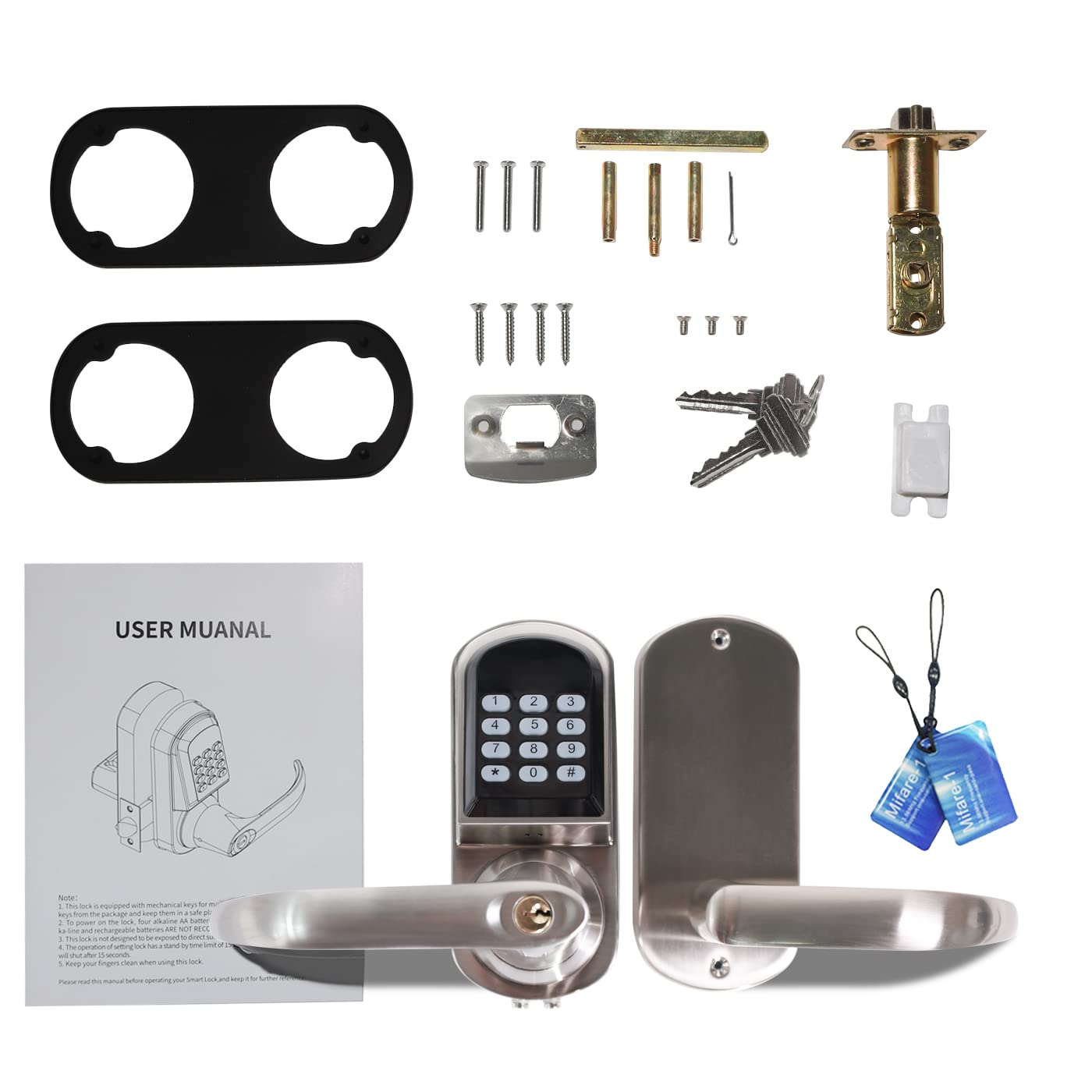 Smart Keyless Entry Auto-Lock Door Handle with Keypad & FOB Card - Left Handed Installation for Front Door Security | Perfect for Homes, Apartments & Vacation Rentals
