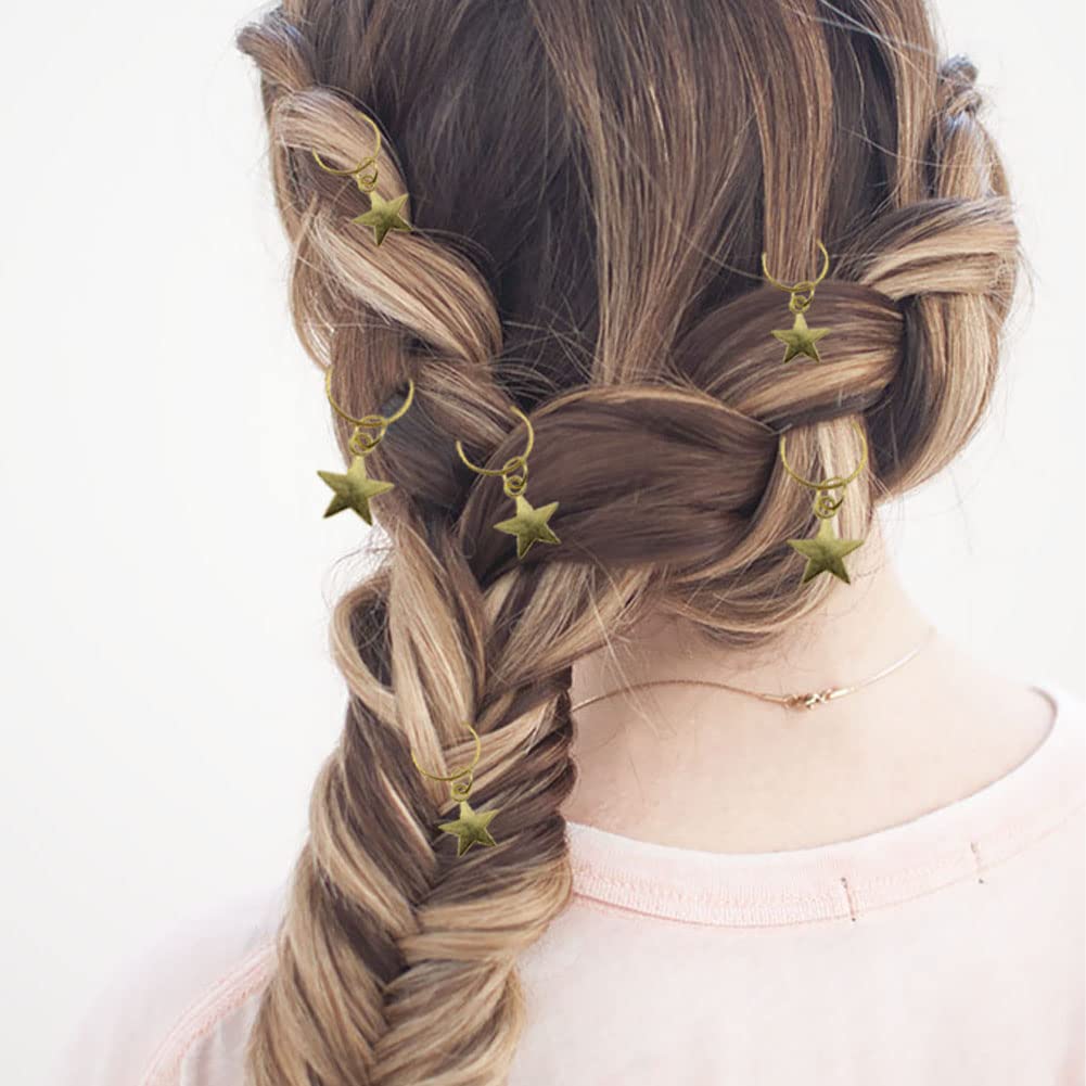 20 Pack Gold Star Hair Clips - Braid Jewelry Hair Charms for Women & Girls - Hair Rings & Braid Accessories for Parties, Weddings & Everyday Style