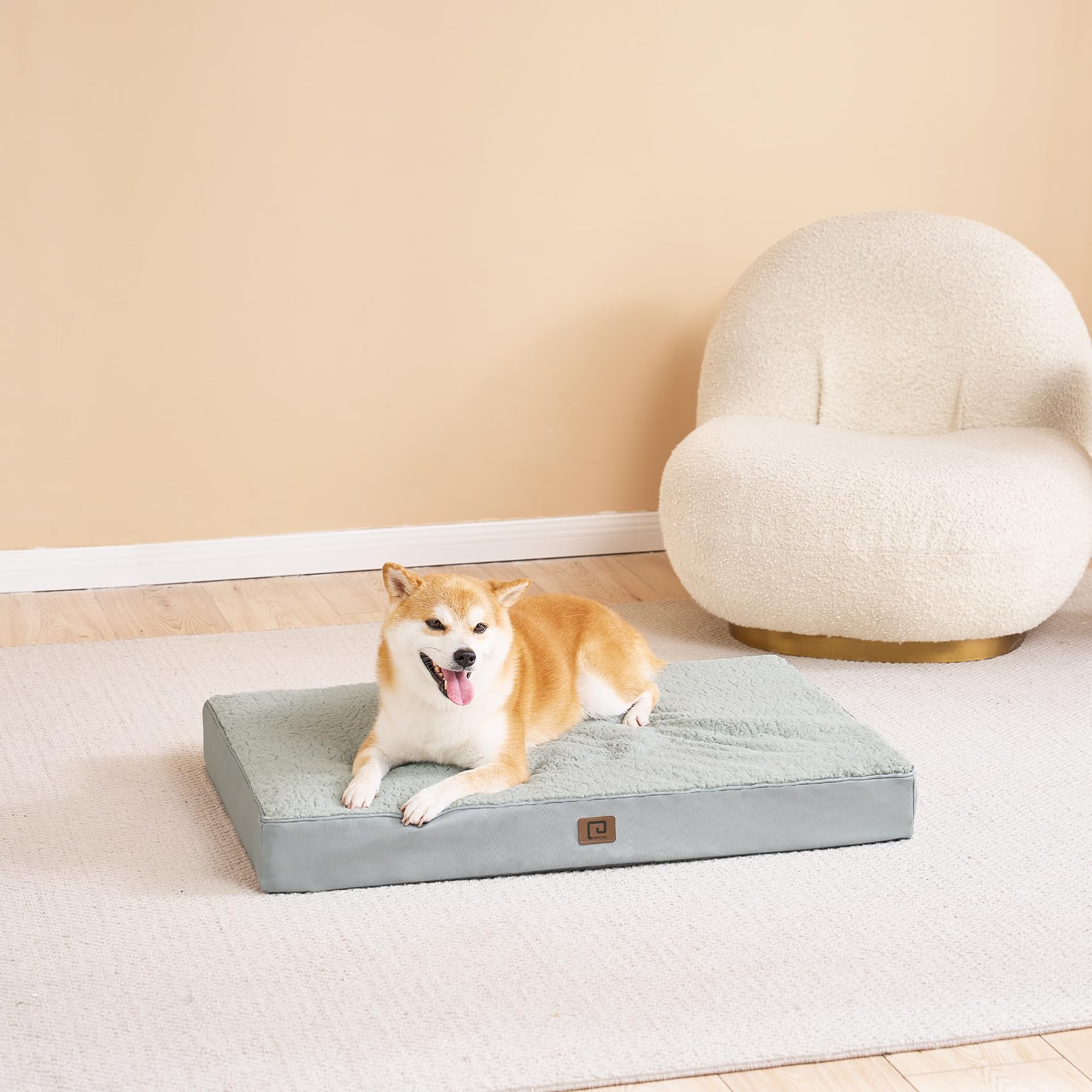 Orthopedic Dog Bed for Large Dogs - Washable Removable Cover, Greyish Green, 35x23 - Perfect for Crates, Kennels & Home Comfort