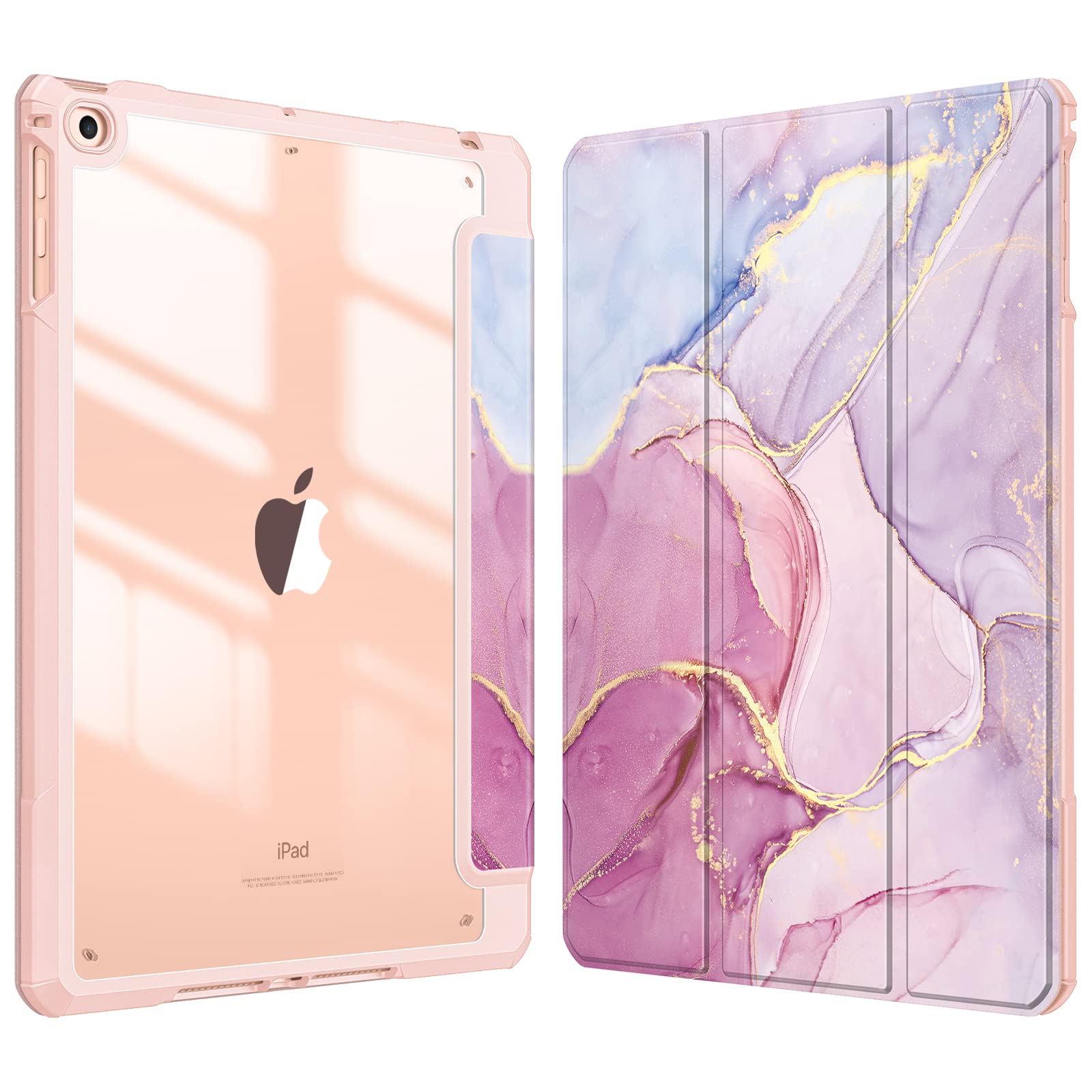 Fintie Hybrid Slim Case for iPad 6th/5th Generation (2018/2017) & iPad Air 2/Air 1 (9.7 Inch) - Shockproof Protective Cover with Clear Transparent Back Shell & Built-in Pencil Holder | Glittering Marble Design | Perfect for Work, School & Travel