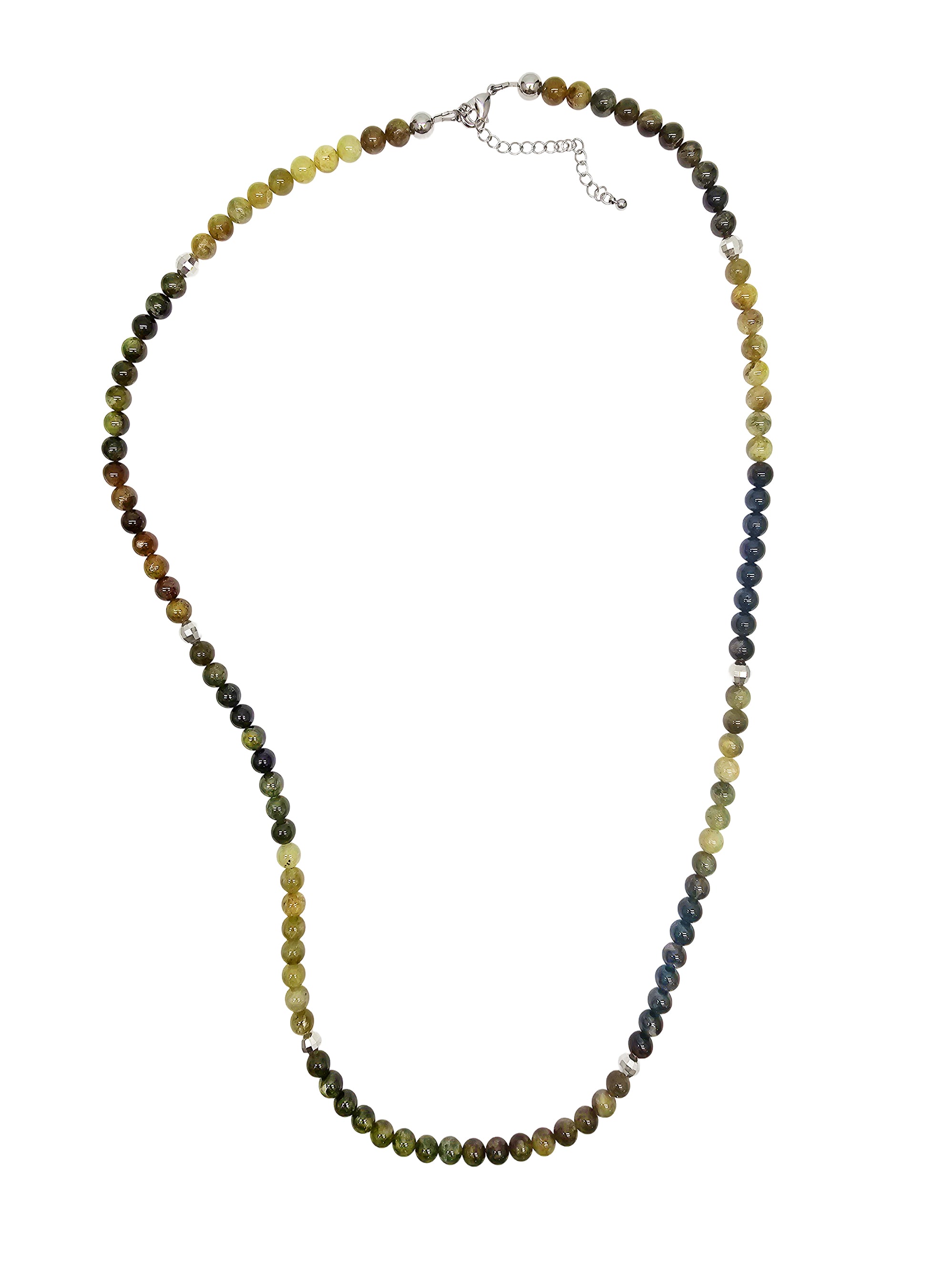 Green Garnet Sterling Silver Men's Long Necklace - 18