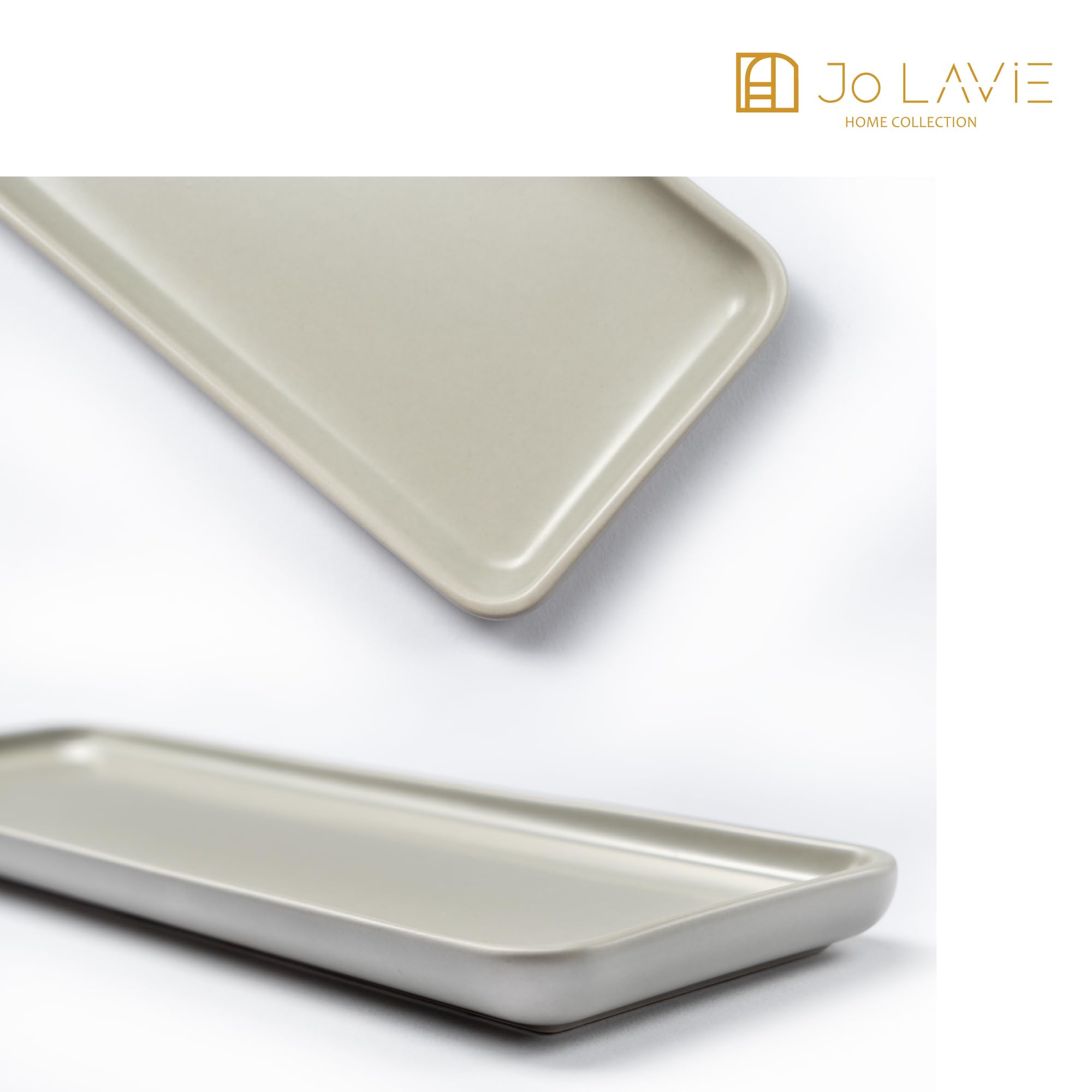 Beige Ceramic Vanity Tray - Small Rectangular Bathroom & Kitchen Organizer - Multi-Purpose Home Decor Tray for Soap Dispenser, Jewelry & Accessories - Perfect for Countertop Display & Gift Giving