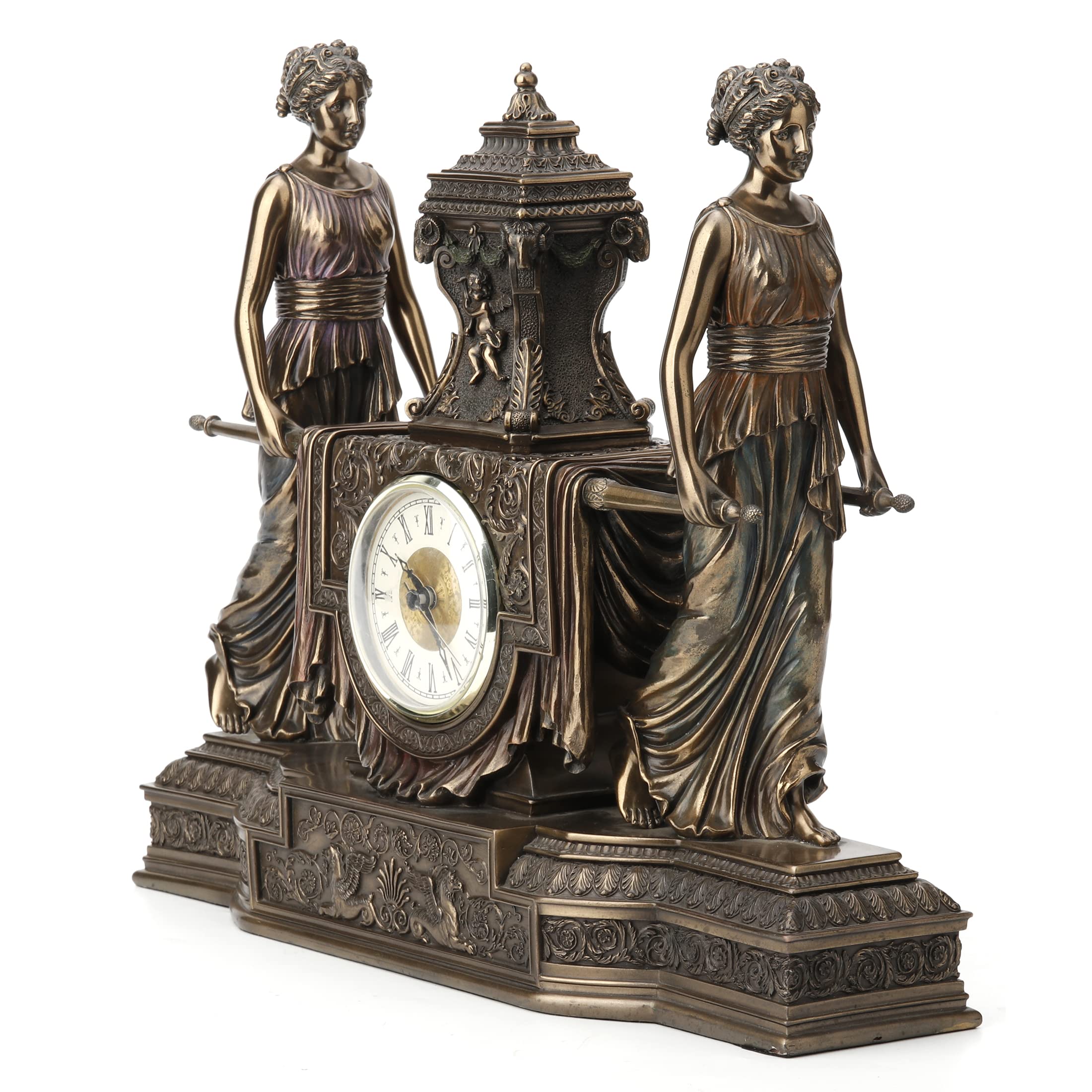 Unicorn Studio 12 Inch Tall Versailles Maidens Mantel Clock - Bronze Finish Resin Sculpture for Home Decor, Gift & Collectible | Perfect for Living Room, Office or Mantel Display