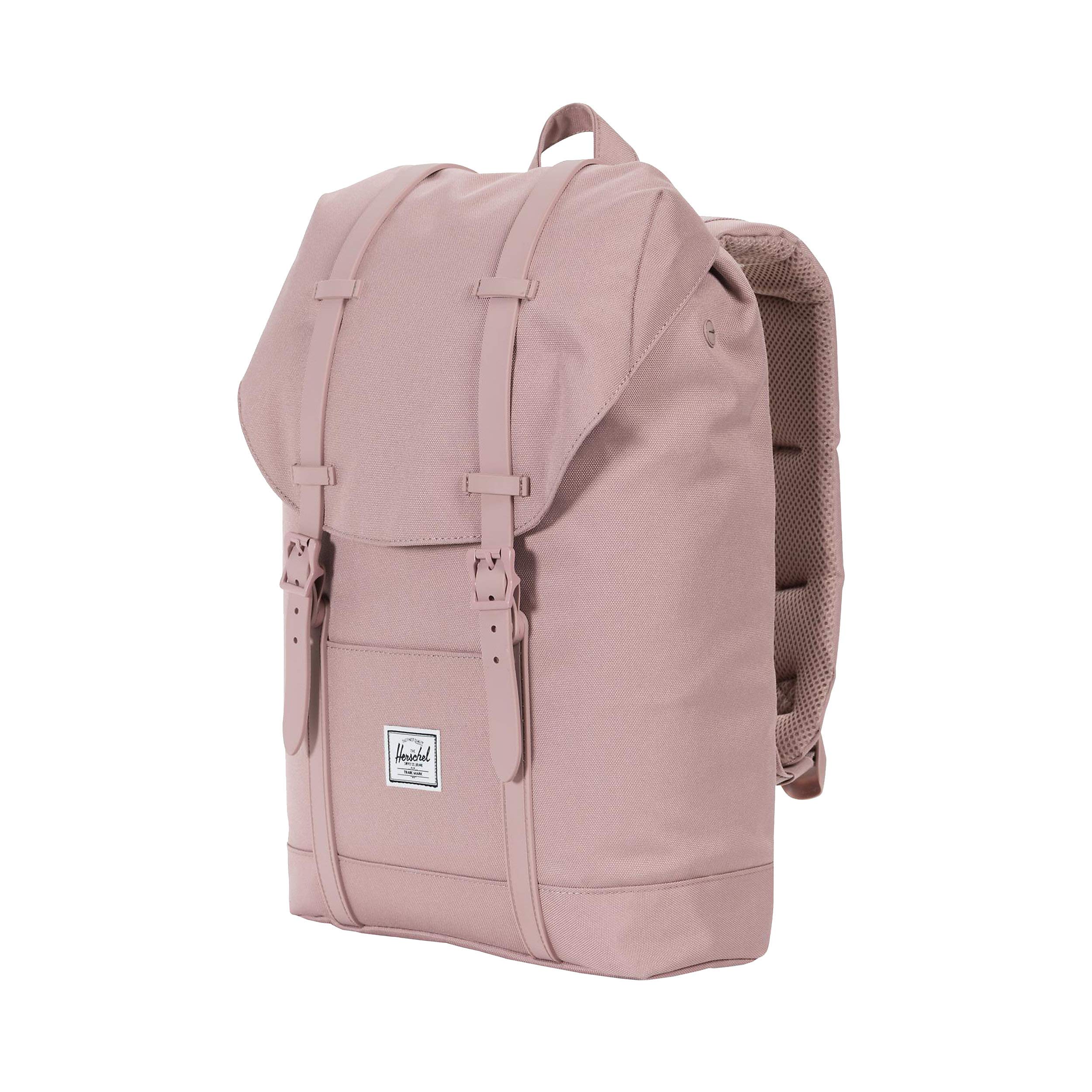 Herschel Retreat Backpack - 14.0L Mid-Volume Laptop Backpack for Women & Men, Lightweight Travel Daypack, Water-Resistant Ash Rose/Ash Rose Rubber - Perfect for School, Work, Commuting & Outdoor Adventures