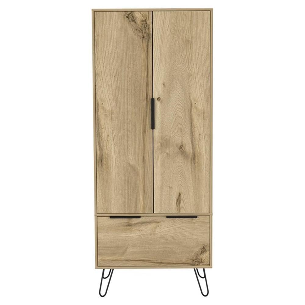 Atlin Designs Light Oak Wood Closet - 2 Door Cabinets & 1 Drawer Storage Organizer for Bedroom, Hallway, or Entryway