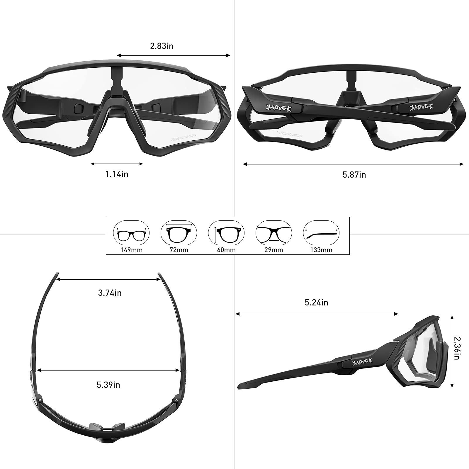 KAPVOE Photochromic Cycling Glasses for Men & Women - UV Protection MTB Sunglasses with Clear Lens for Mountain Bike Riding - Perfect for Road Cycling, Commuting & Outdoor Sports
