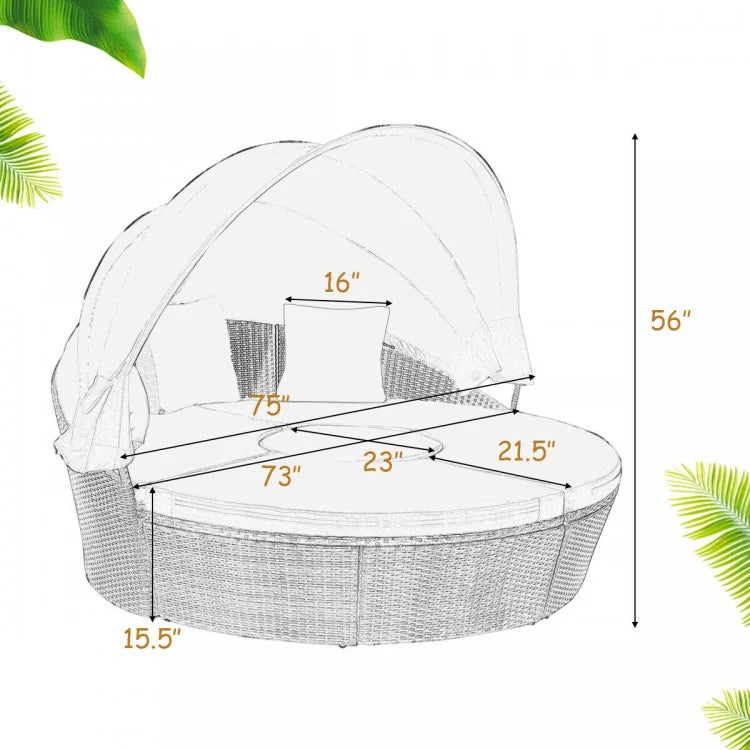 Outdoor Daybed with Retractable Canopy - Black Patio Lounge Furniture for Poolside, Garden, and Backyard Relaxation