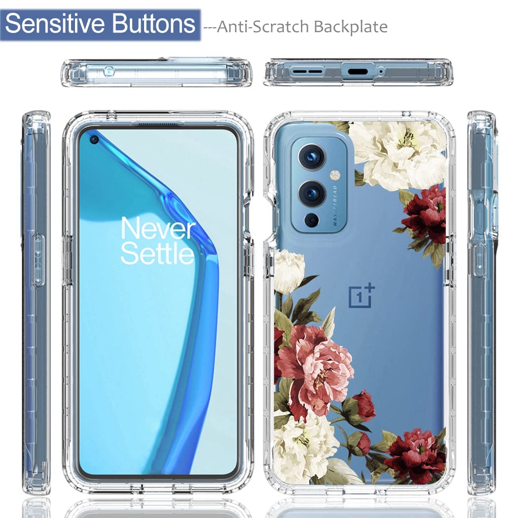 **OnePlus 9 5G LE2110 Phone Case with Tempered Glass Screen Protector - Cute Clear Floral Full Body Protective Cover for OnePlus 9 5G (Flower Design) | Perfect for Daily Use, Travel & Gift Giving**