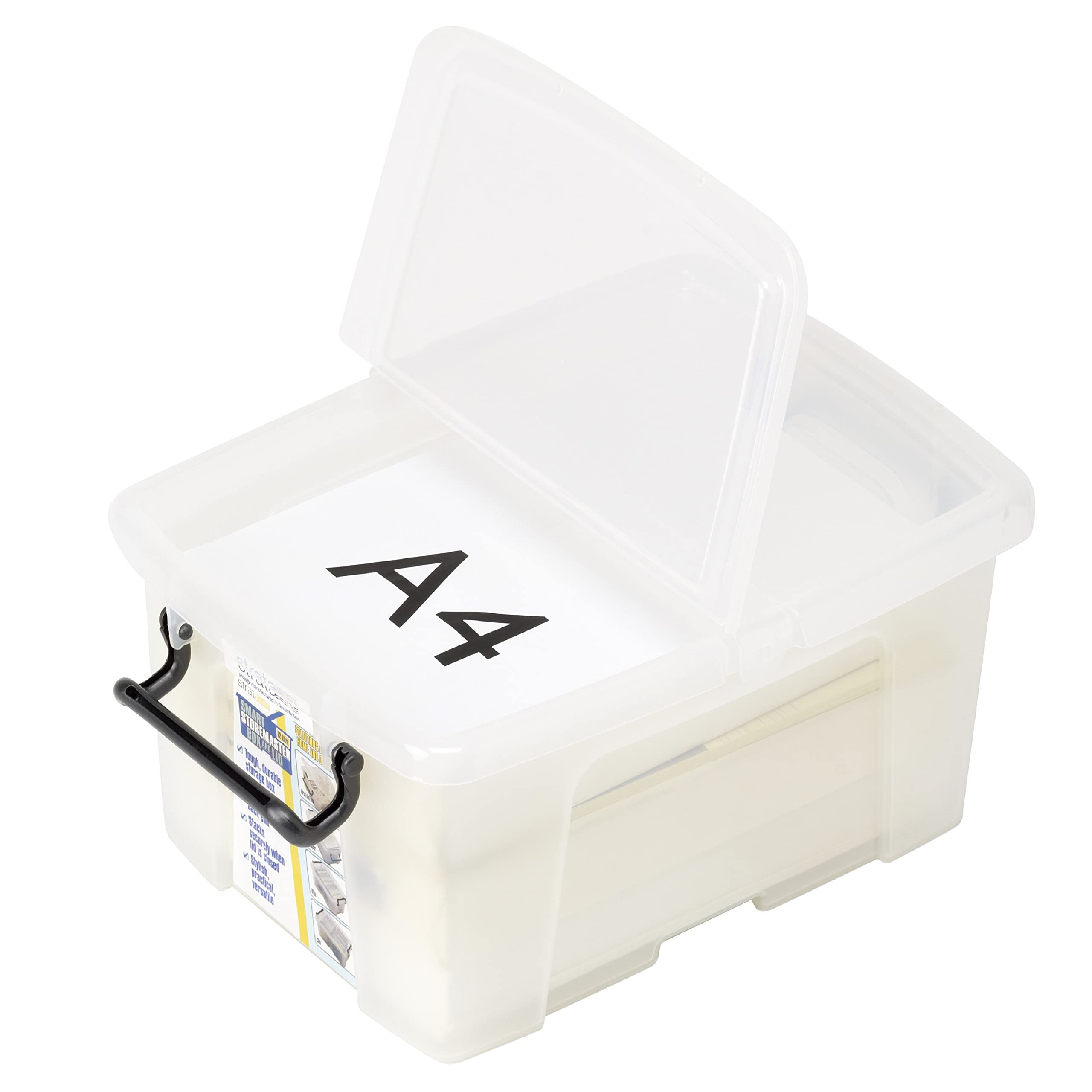 12L Clear Smart Storage Box with Clip-On Folding Lid & Carry Handles - Perfect for Home Organization, Office Supplies & Travel Accessories Storage