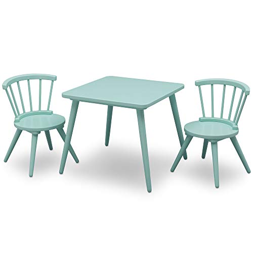 Delta Children Windsor Kids Wood Table & 2 Chairs Set - Greenguard Gold Certified Non-Toxic Aqua Playroom Furniture for Arts & Crafts, Snack Time, Homeschooling & Homework - Perfect for Toddlers Classroom, Daycare or Home Learning Activities