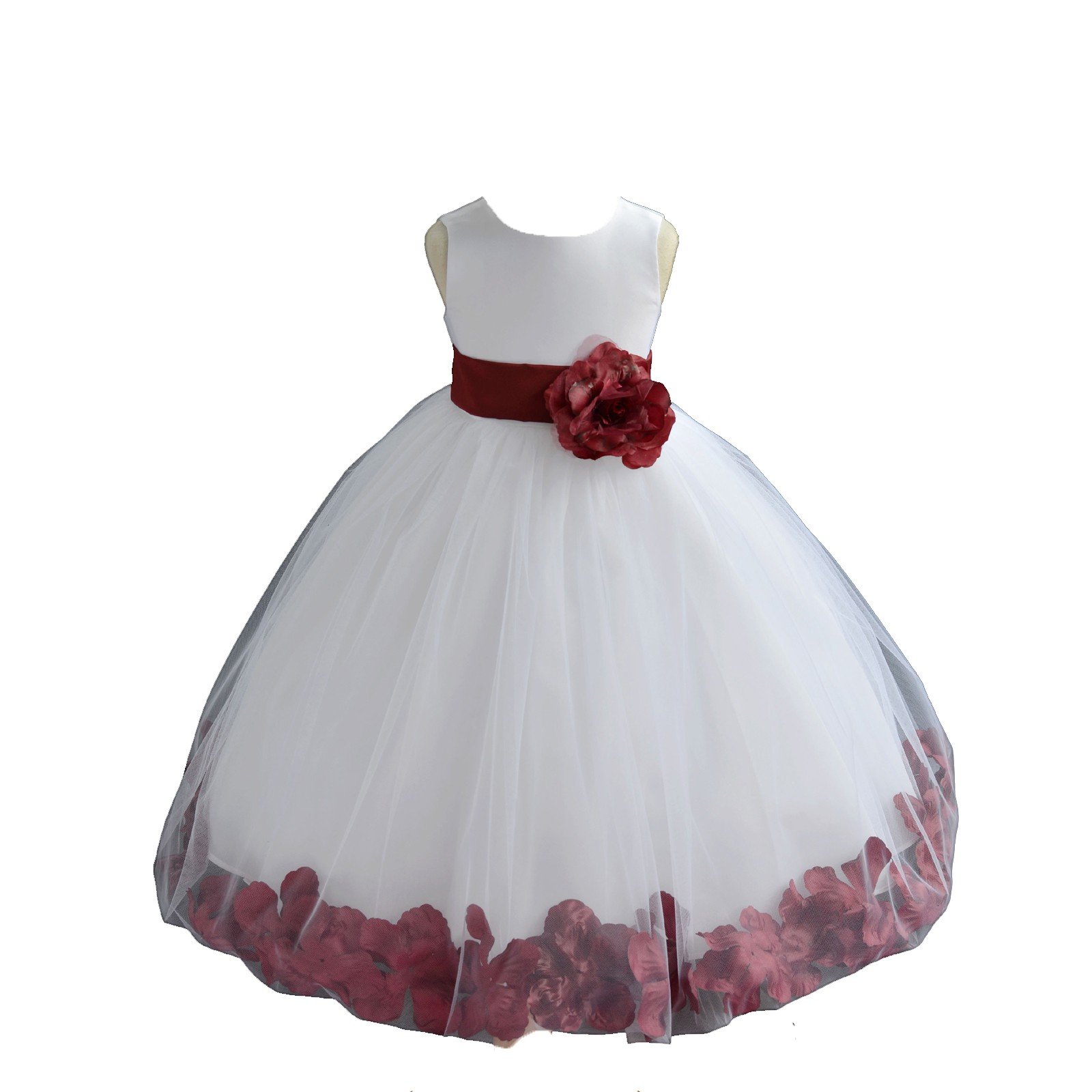 White Tulle Rose Petals Flower Girl Dress - Elegant Christening Gown for Baby Girls (Size 6) | Perfect for Weddings, Baptisms & Special Occasions
