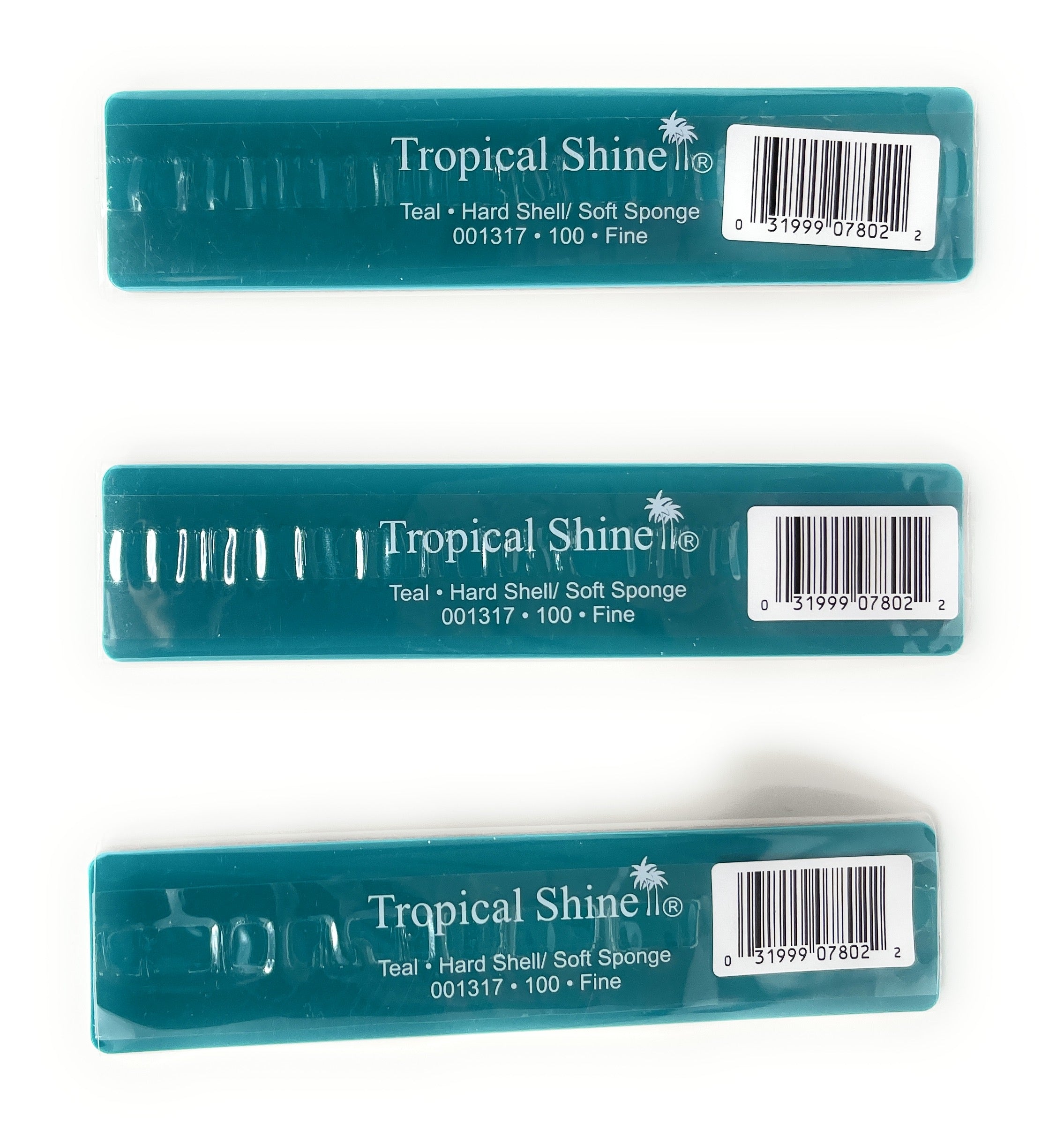 Premium 100 Grit Antibacterial Nail Files - Tropical Shine Teal Color, Hard Shell & Soft Sponge Combo (3-Pack) | Perfect for Manicures, Pedicures & At-Home Nail Care