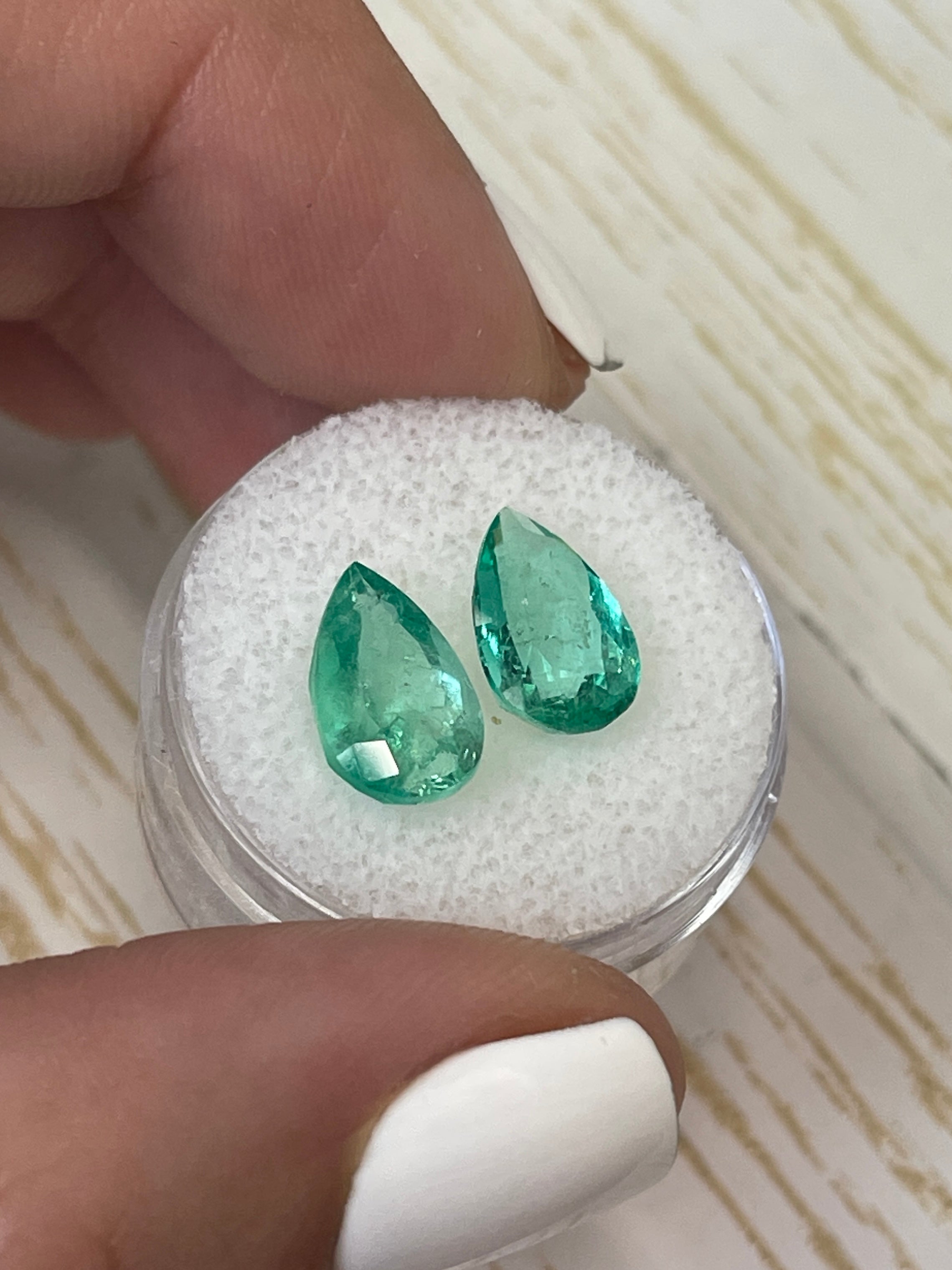4.76tcw 12x7.5mm Matching Pair Colombian Emerald Pear Cut Loose Gemstones for Jewelry Making & Engagement Rings