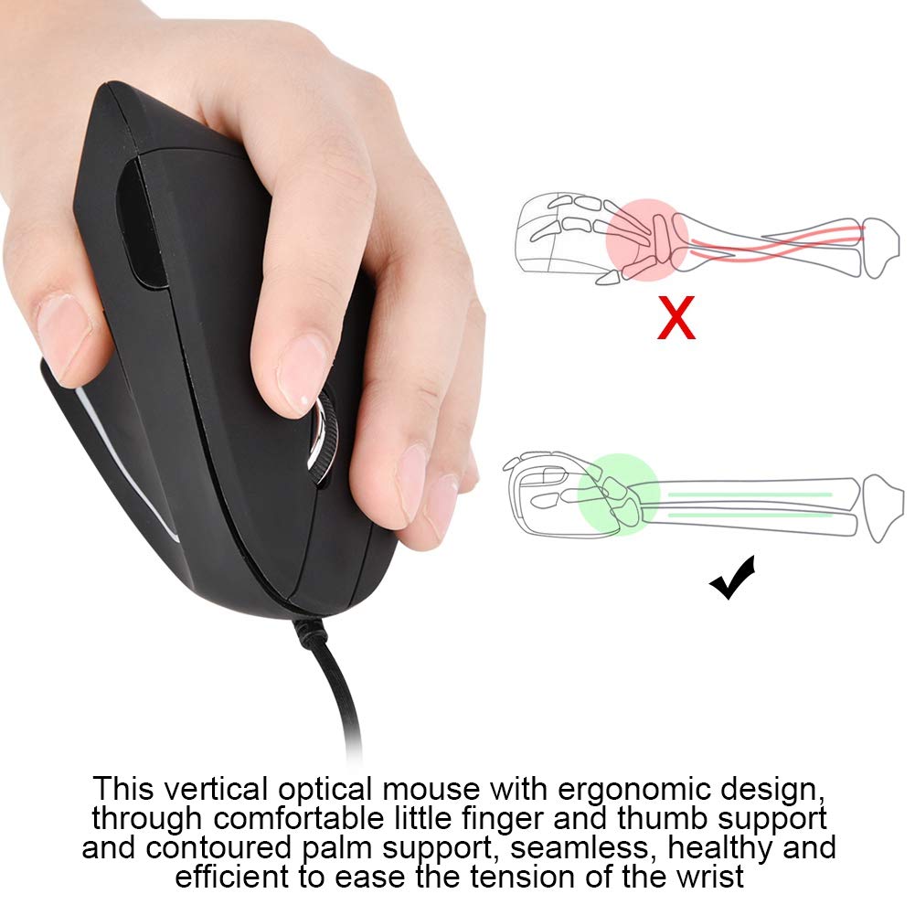 Wired Vertical Ergonomic Mouse for Left Hand - Gaming & Office Wrist Support Mouse for Laptop, PC, and Computer Use