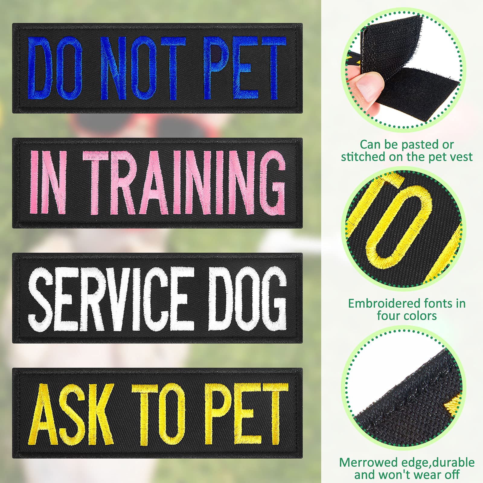 8 Pieces Colorful Service Dog Patches - Do Not Pet & Ask to Pet Vest Patches for Tactical Dog Harnesses, Collars & Leashes - Perfect for Training, Therapy Dogs & Public Outings