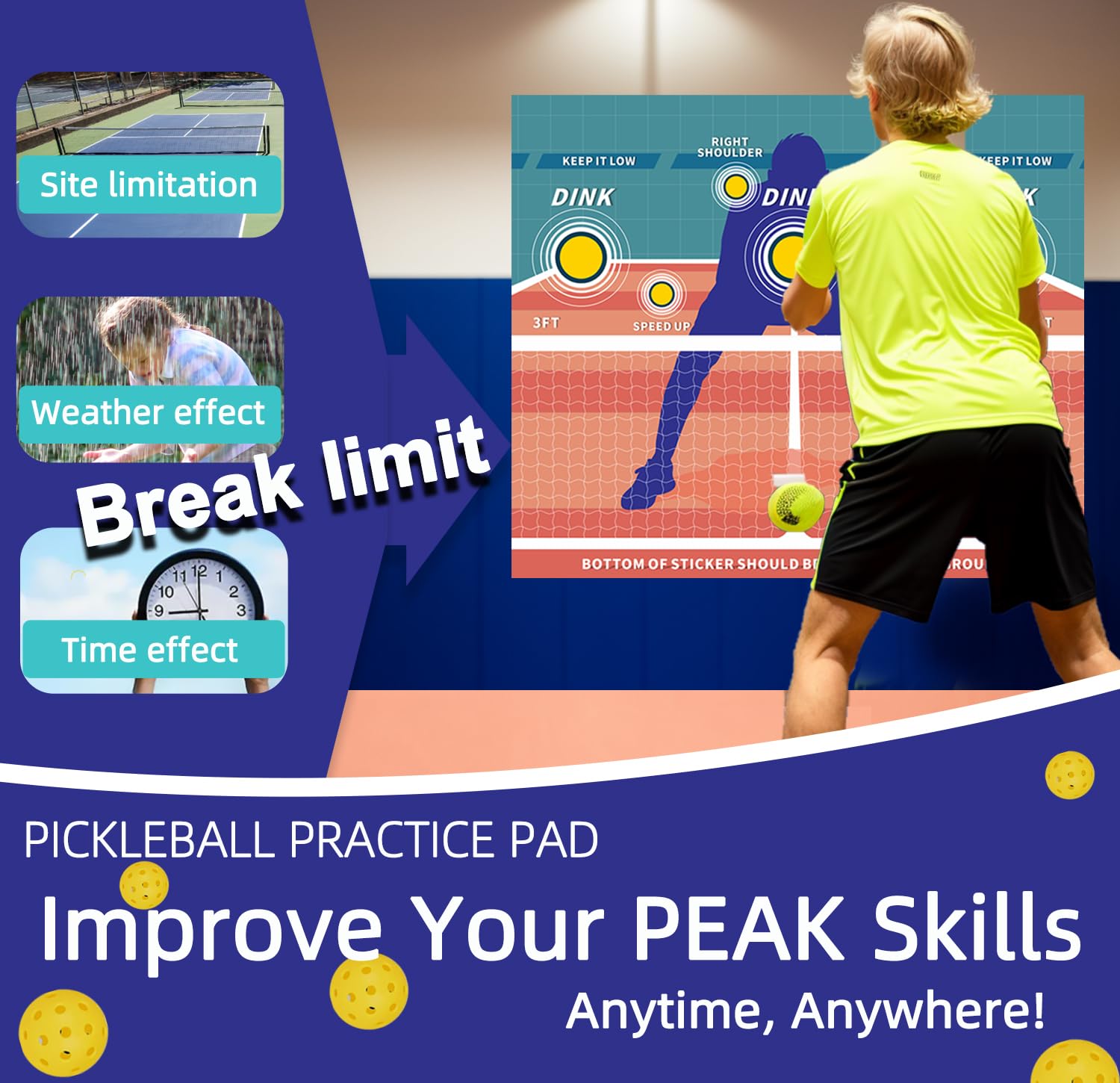 Dink Pad Pickleball Practice Wall Trainer - Portable Rebounder for Solo Training | Perfect for Indoor/Outdoor Use, Backyard Drills & Turn Any Wall into a Pickleball Court