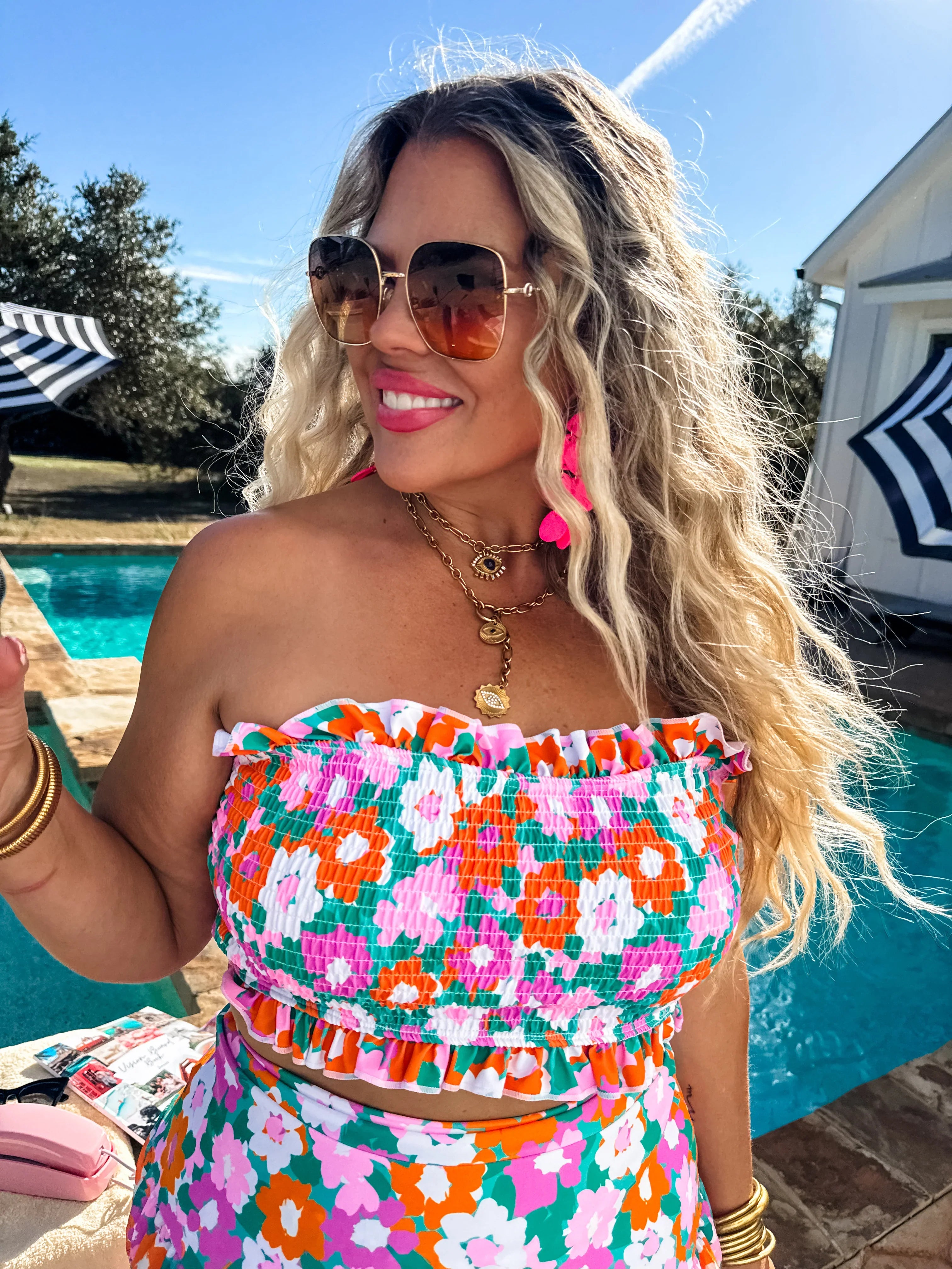 Amalfi Blooms Swim Set - Women's Floral Print Bikini & Cover Up | Beach Vacation, Pool Party, Summer Outfit