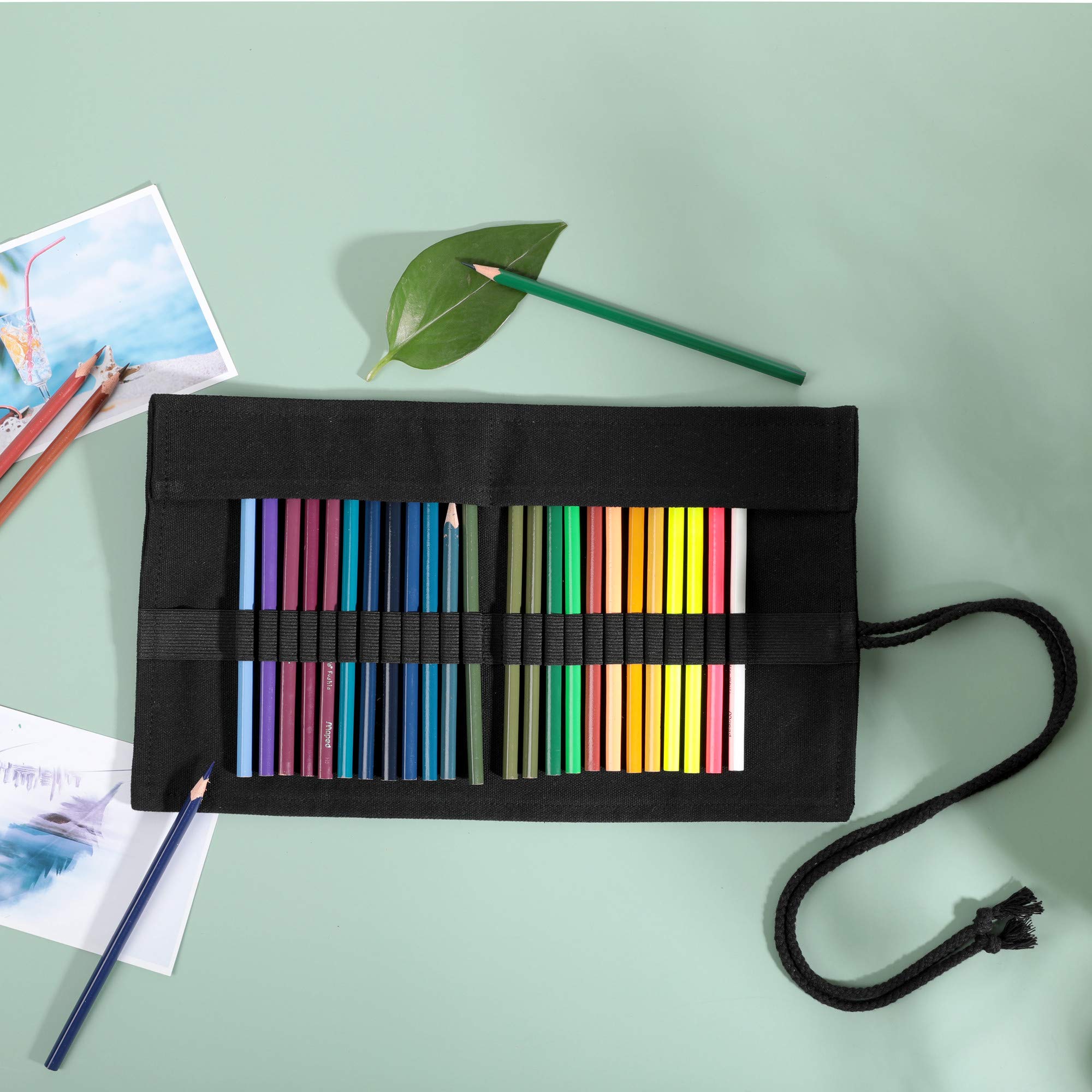 24-Slot Canvas Paint Brush Holder & Makeup Brush Roll Pouch Bag - Black | Perfect for Artists & Makeup Enthusiasts | Travel-Friendly Organizer for Brushes, Pens & Tools