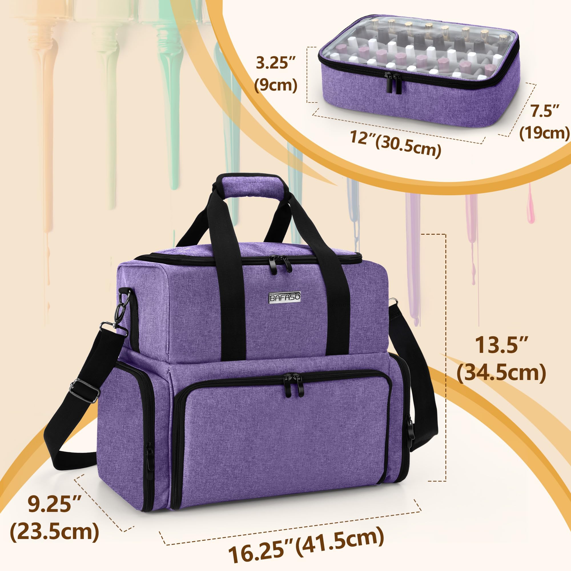 BAFASO Professional Nail Polish Organizer Case - Holds 80 Bottles (15ml/0.5oz) with UV Nail Lamp Storage, 2 Removable Pouches & Manicure Tools Sections - Portable Nail Art Station for Salon, Home, Travel (Purple, Patented Design)