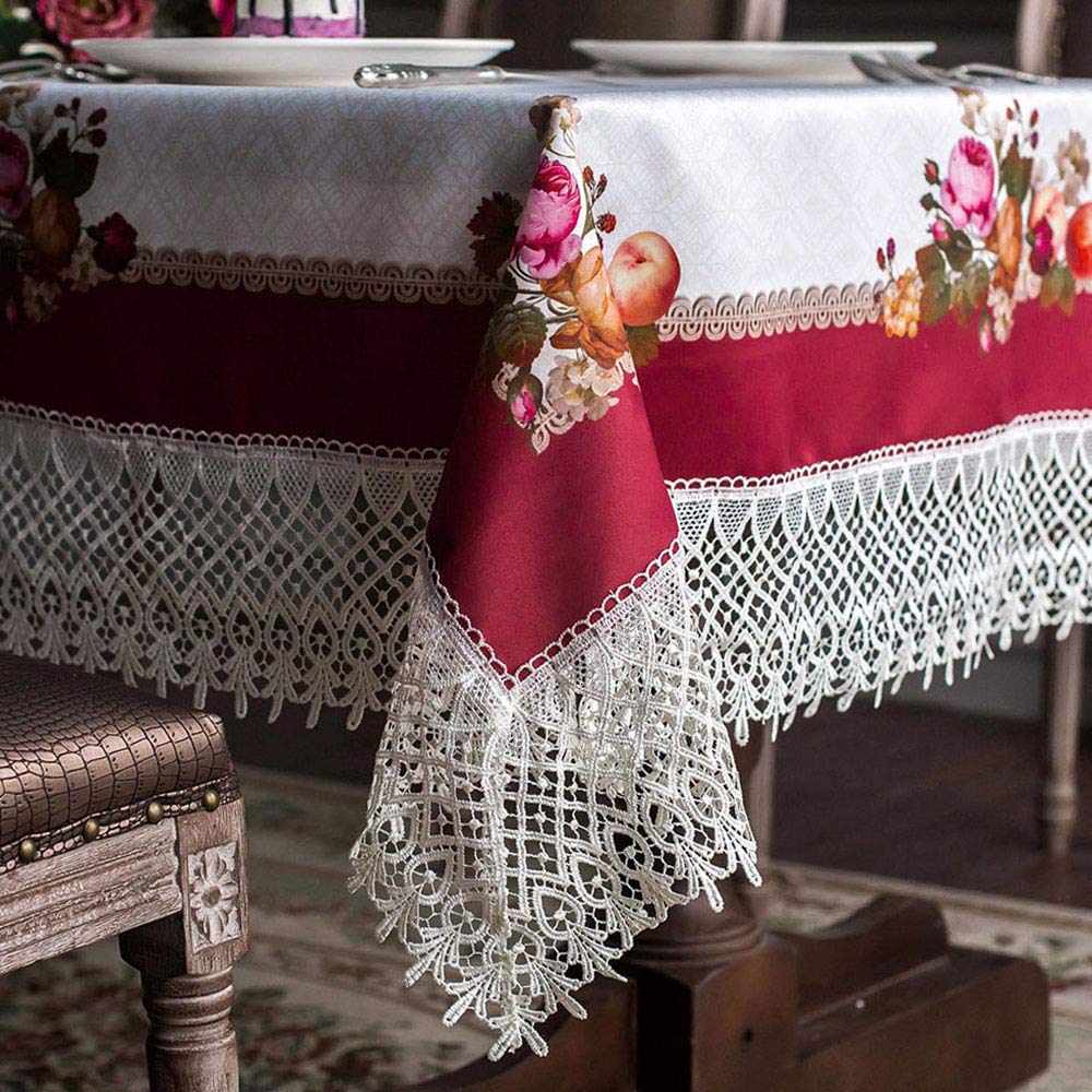 ARTABLE Vintage Floral Lace Tablecloth - 60 x 84 Inch Burgundy Macrame Rectangular Table Cover for Farmhouse, Rustic Kitchen, Outdoor Picnic & Party Decor | Perfect for Spring, Fall, Birthday Celebrations & Special Occasions