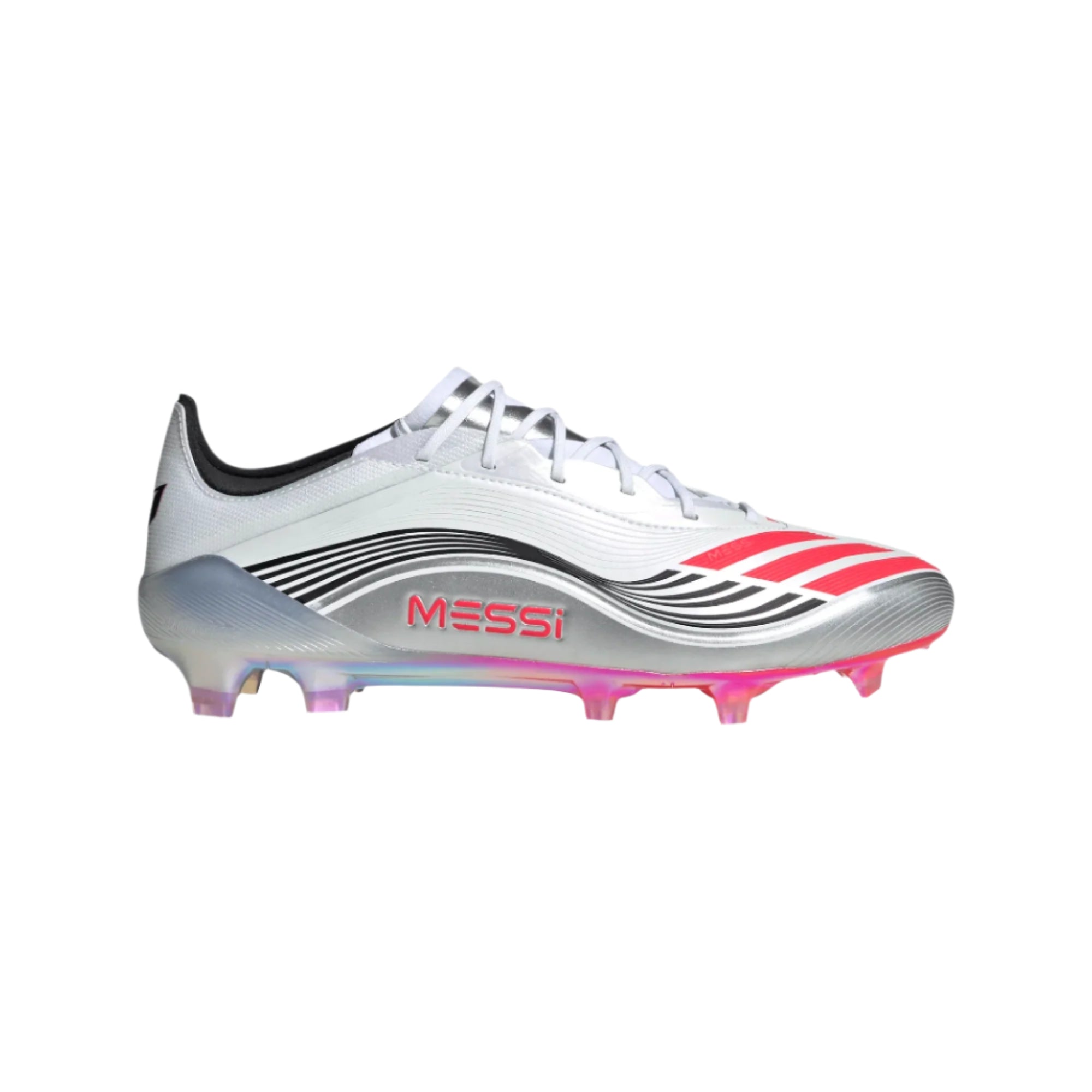 Adidas F50 Messi Elite FG Soccer Cleats for Men - White/Lucid Red/Silver Metallic - Lightweight Football Shoes for Artificial Grass - Perfect for Training & Matches
