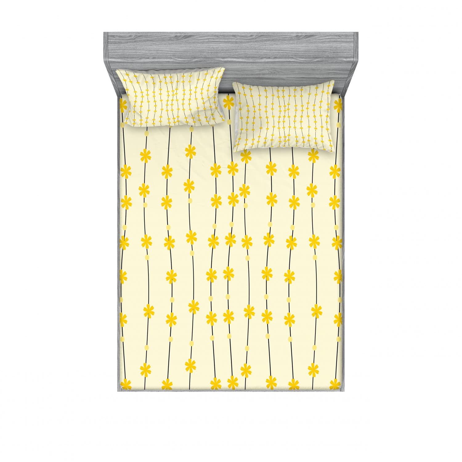 Ambesonne 2-Pack Full Size Fitted Sheet Set with 4 Pillow Shams - Abstract Daffodil Floral Design in Champagne Yellow - Soft Bedding for Guest Rooms, Dorms & Home Decor