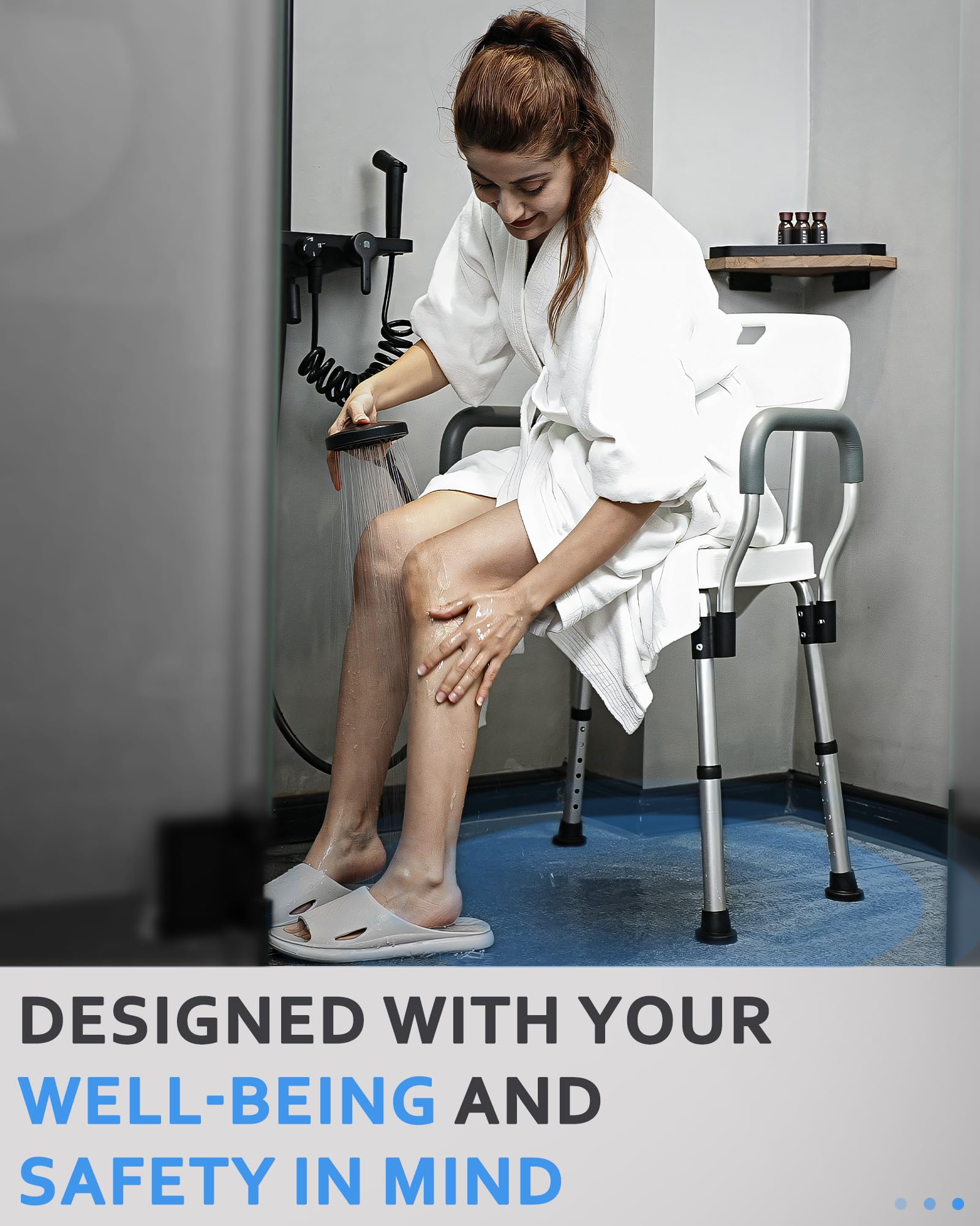 Sangohe Heavy Duty U-Shape Shower Chair with Arms - Non-Slip Bath Seat for Elderly & Handicap - Wide Bathtub Shower Stool for Safe Bathing - Ideal for Mobility Assistance & Home Care Use