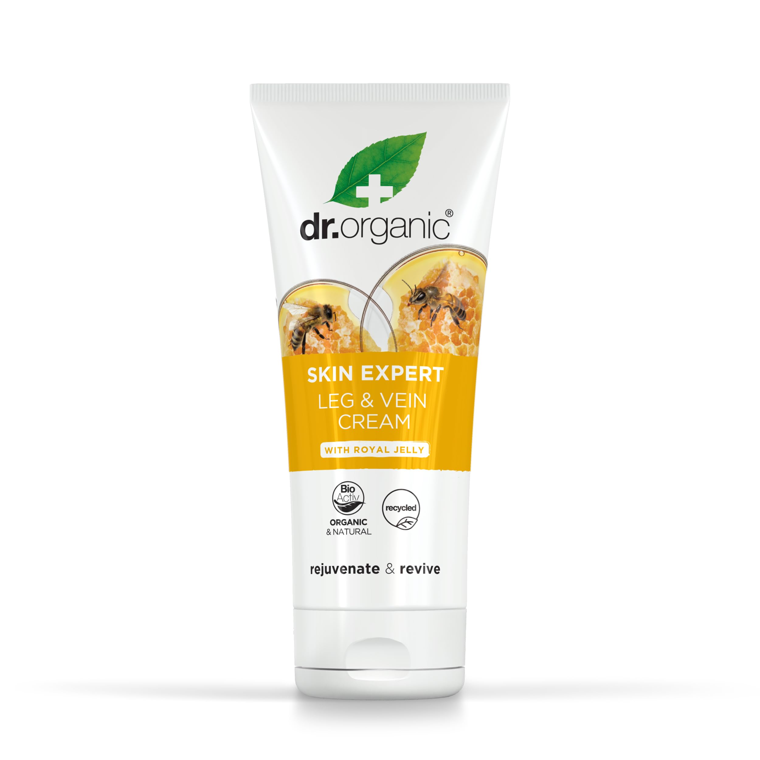 Dr. Organic Royal Jelly Leg & Vein Cream 200ml - Varicose Vein Relief & Leg Circulation Support - Moisturizing Leg Cream for Swollen Feet, Tired Legs & Spider Veins - Perfect for Daily Use at Home or Work