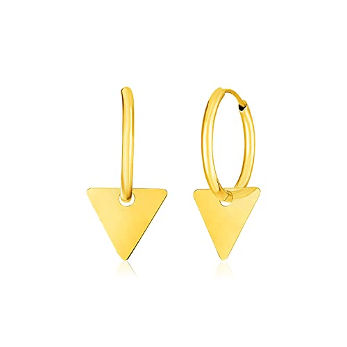 14K Yellow Gold Huggie Hoop Earrings with Triangle Drops - Dainty Women's Fine Jewelry for Everyday Wear & Special Occasions | Diamond2Deal