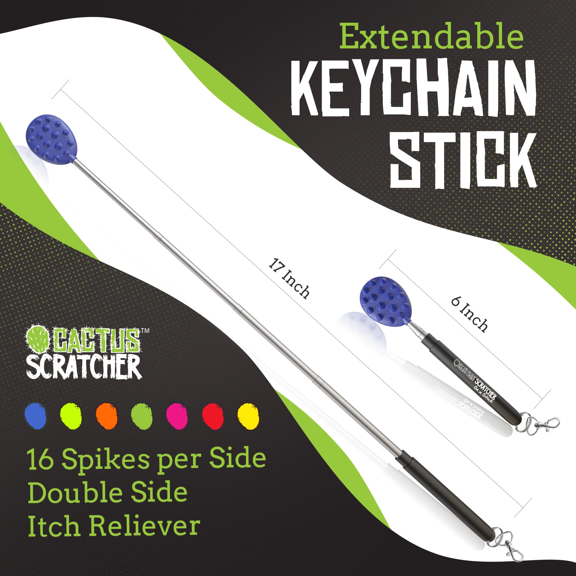 Extendable Back Scratcher for Adults - Dual-Sided Cactus Design Itch Relief Tool (Extends to 24.5 Inches) - Perfect Gift for Men & Women - Use at Home, Office or Travel (Blue)