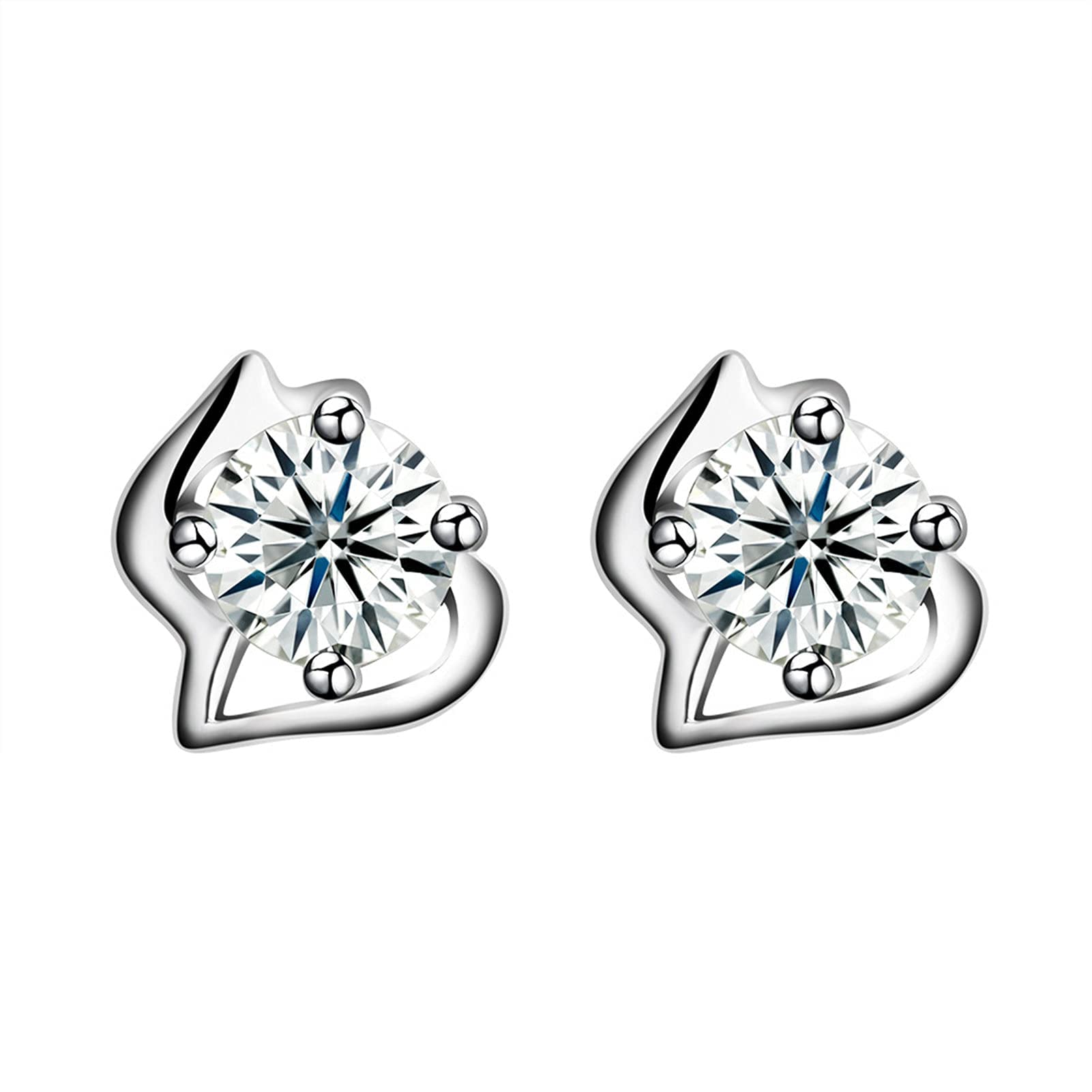 Elegant Clear Cubic Zirconia 925 Silver Stud Earrings for Women - Shiny Silver Color Jewelry for Everyday Wear, Parties & Outdoor Events