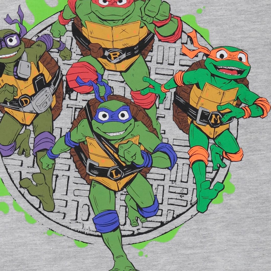 Boys' Ninja Turtles Crewneck Sweatshirt with Embroidered Leonardo, Raphael, Donatello & Michelangelo Sleeve Patches | TMNT Themed Pullover for Kids | Perfect for School, Playdates & Comic Con Events