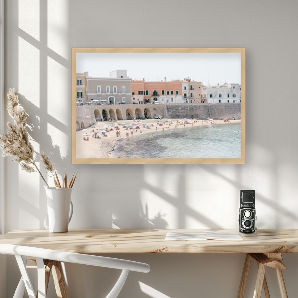 Beach Gallipoli Italy Framed Textured Wall Art - Coastal Landscape Painting for Living Room, Bedroom & Office Decor