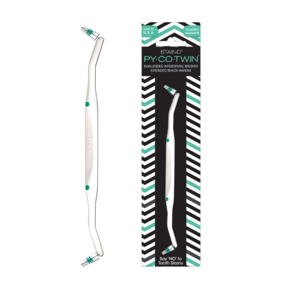 Staino Py·Co·Twin Dual Ended Interdental Brush with Extended Handle - Oral Care Dental Tools for Teeth Cleaning (Tapered Brush, Jumbo Size, 72-Pack) - Perfect for Travel, Braces & Gum Health