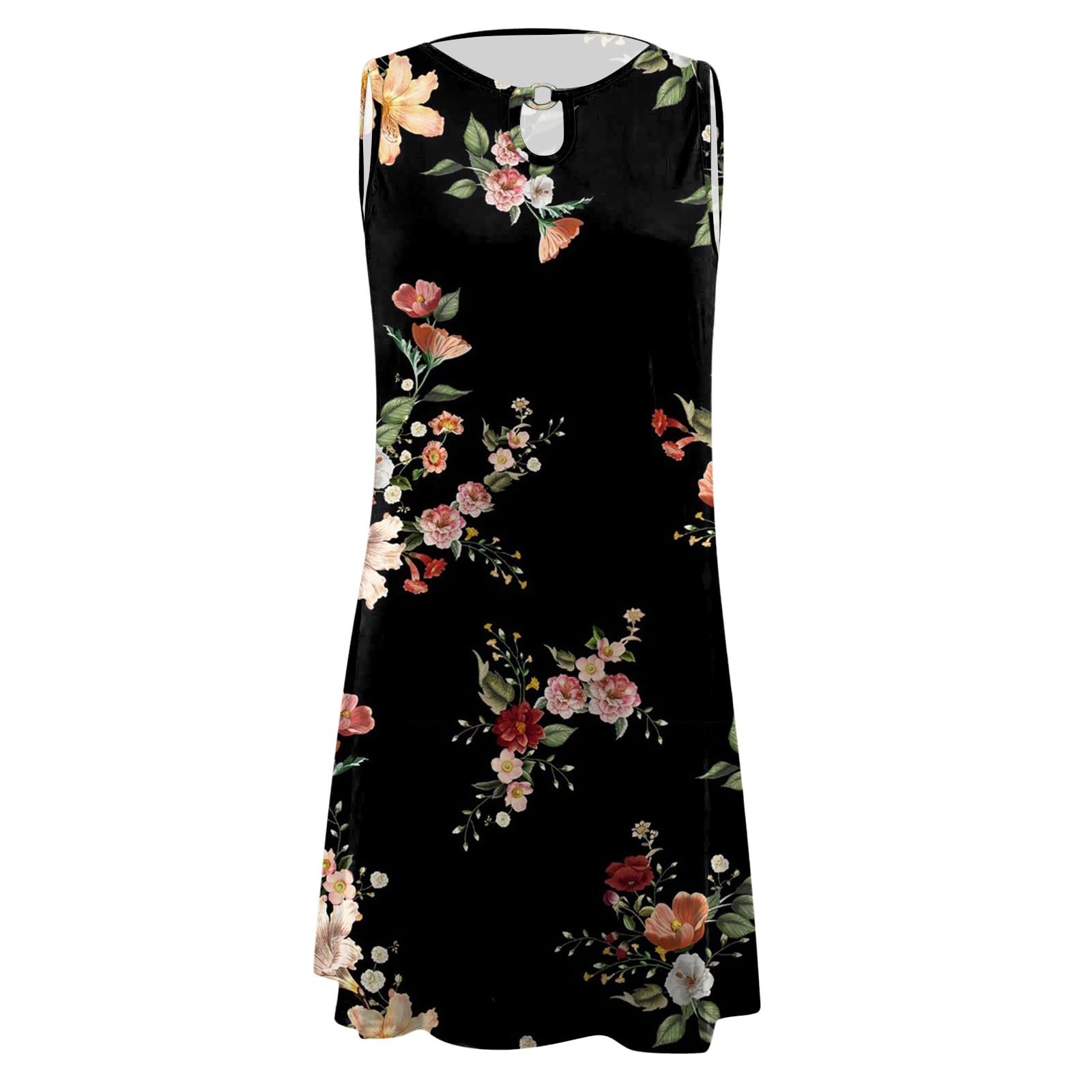 Eduavar Women's Floral Print Mini Dress - Sleeveless Crew Neck Summer Beach Dress for Vacation, Party, and Casual Wear 2024