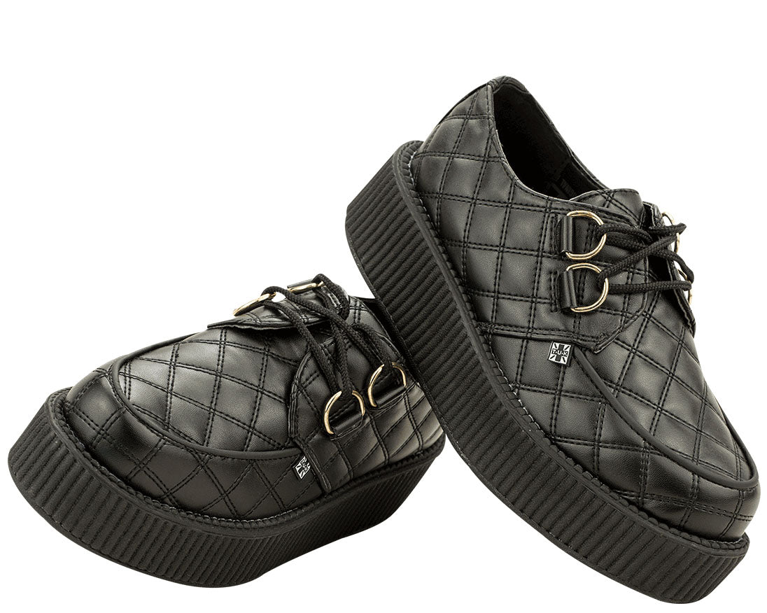 T.U.K Black Quilted Mondo Creeper Shoes - Punk Rock Platform Boots for Women & Men | Perfect for Concerts, Gothic Fashion & Alternative Style