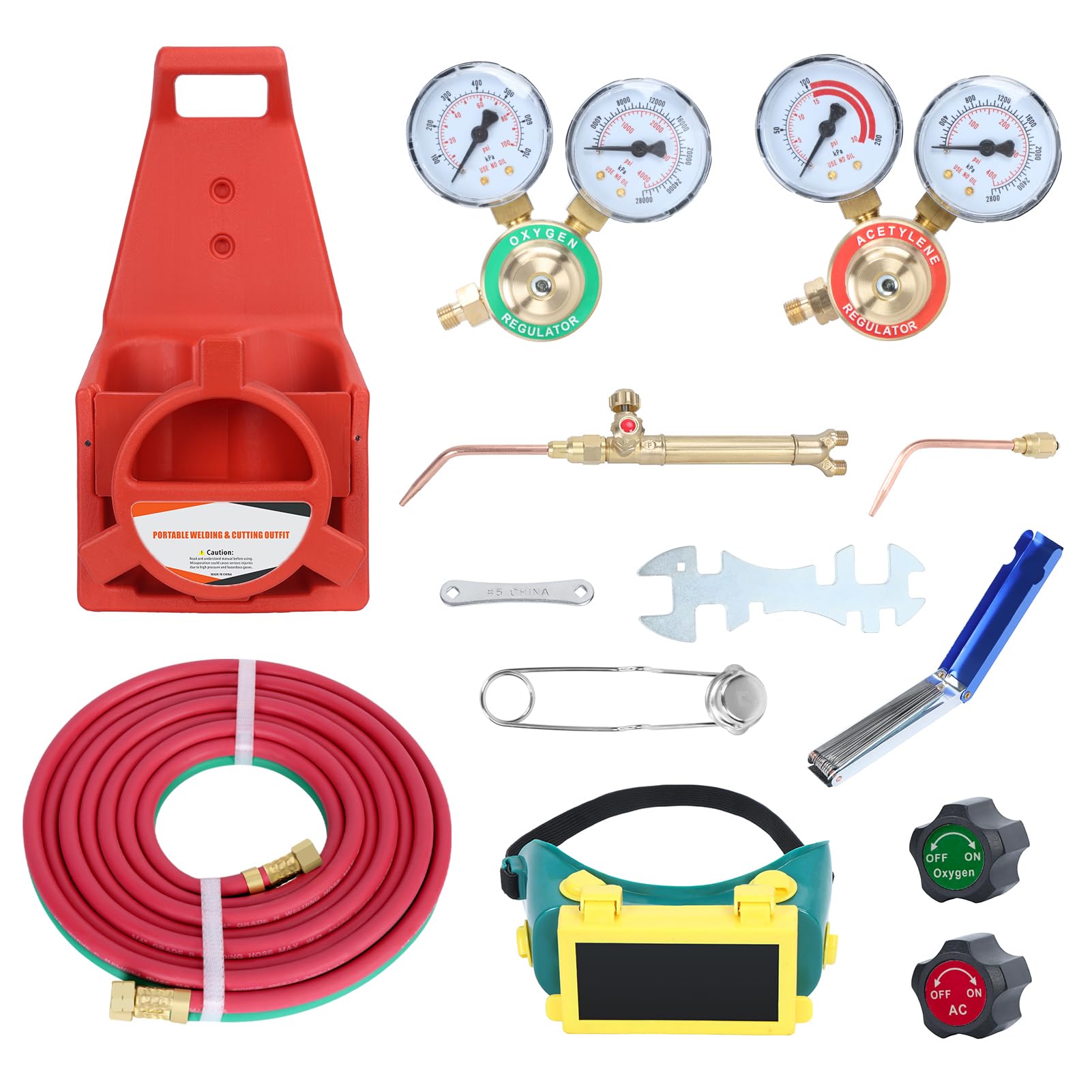 Portable Oxy Acetylene Welding & Cutting Torch Kit with Pressure Gauge, Brass Nozzle & Pipe - Professional Metal Welding Tool for DIY Projects, Auto Repair & Metal Fabrication (Gas Cylinder Not Included)