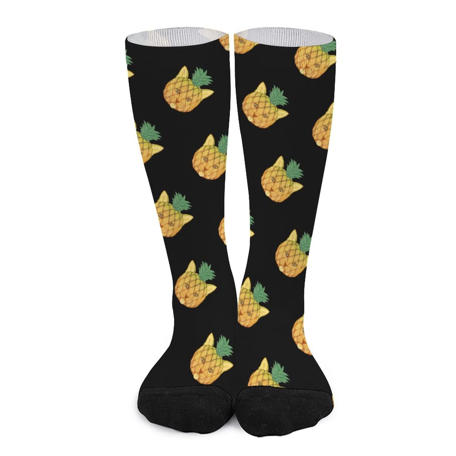 Pineapple Cat Print High Stockings - Colorful Tube Socks for Women & Men | Warm Sports Socks for Running, Yoga & Winter Outfits