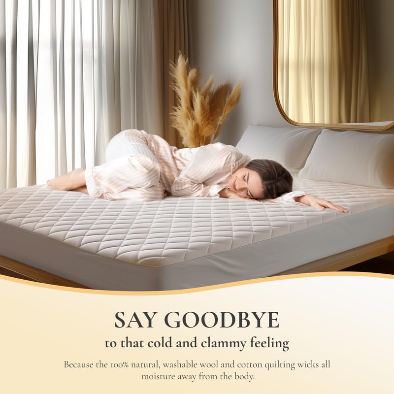 Sleep & Beyond myProtector 2-in-1 Washable Mattress Protector with Natural Wool Filling - Breathable, Waterproof, Fits up to 18