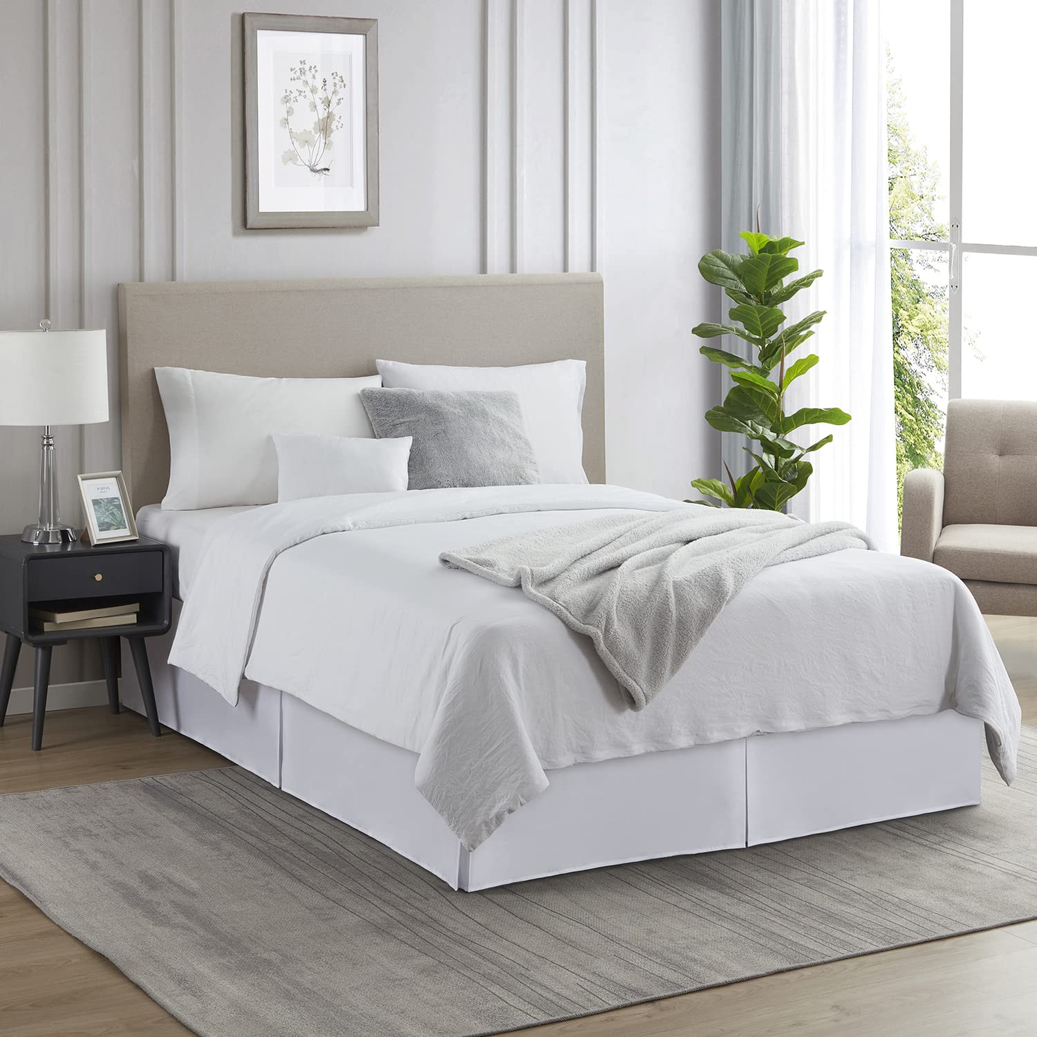 Nestle White King Size Bed Skirt - 14 Inch Drop Brushed Microfiber Bedskirt with Hotel-Quality Pleats | Shrink & Fade Resistant | Perfect for Luxury Bedrooms & Hotel Decor