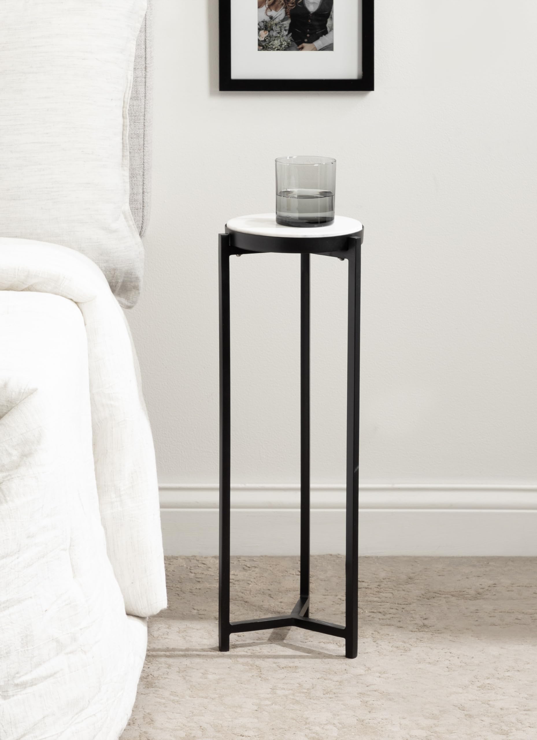 Kate & Laurel Aguilar Modern Round Side Table - 9x9x23 Inches, White & Black Genuine Marble Accent Table - Perfect for Small Spaces, Living Room Decor, Coffee Table Alternative & Plant Stand