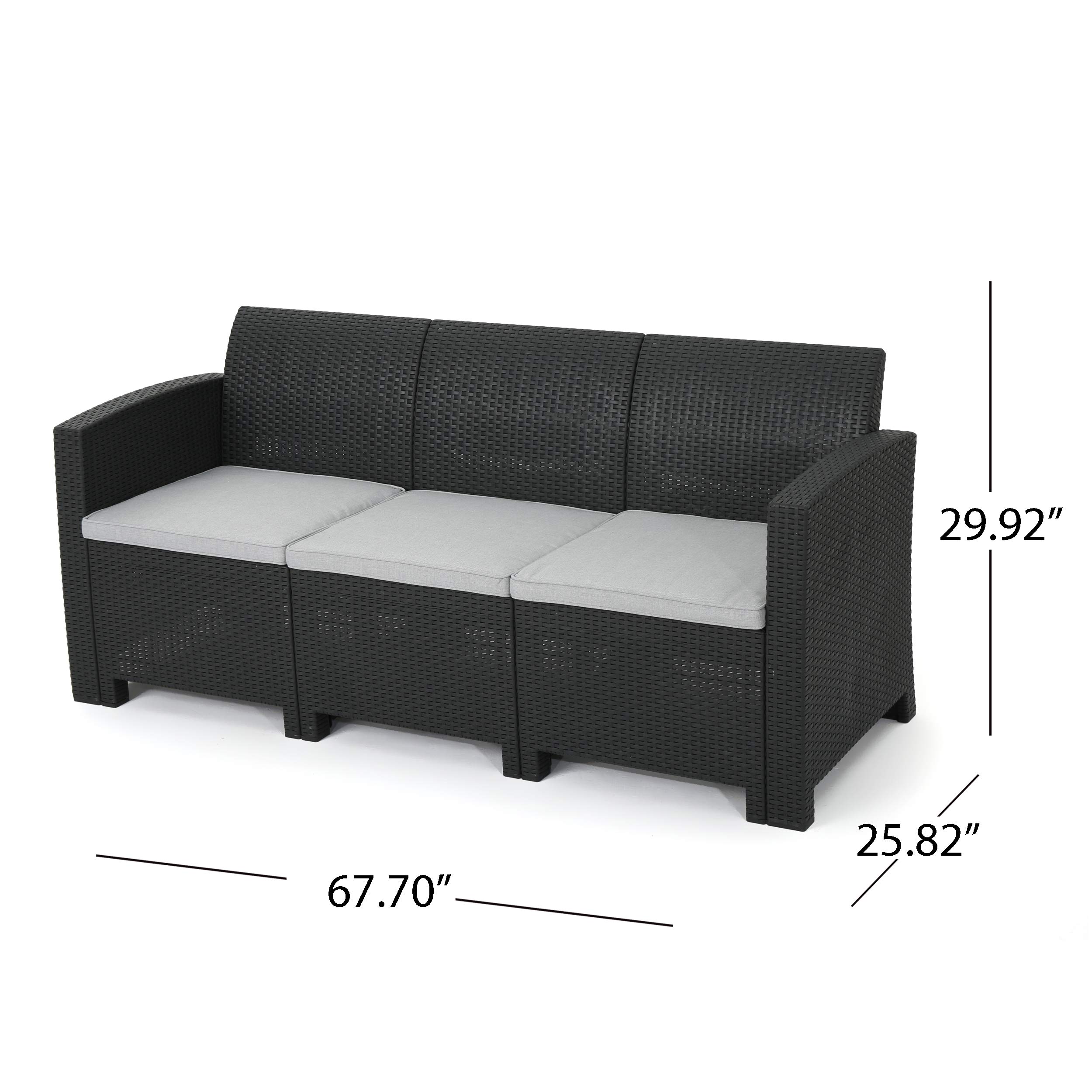 Christopher Knight Home St. Lucia Outdoor 3-Seater Faux Wicker Rattan Style Sofa with Water-Resistant Cushions in Charcoal & Light Grey - Perfect for Patio, Garden, Poolside, and Backyard Relaxation