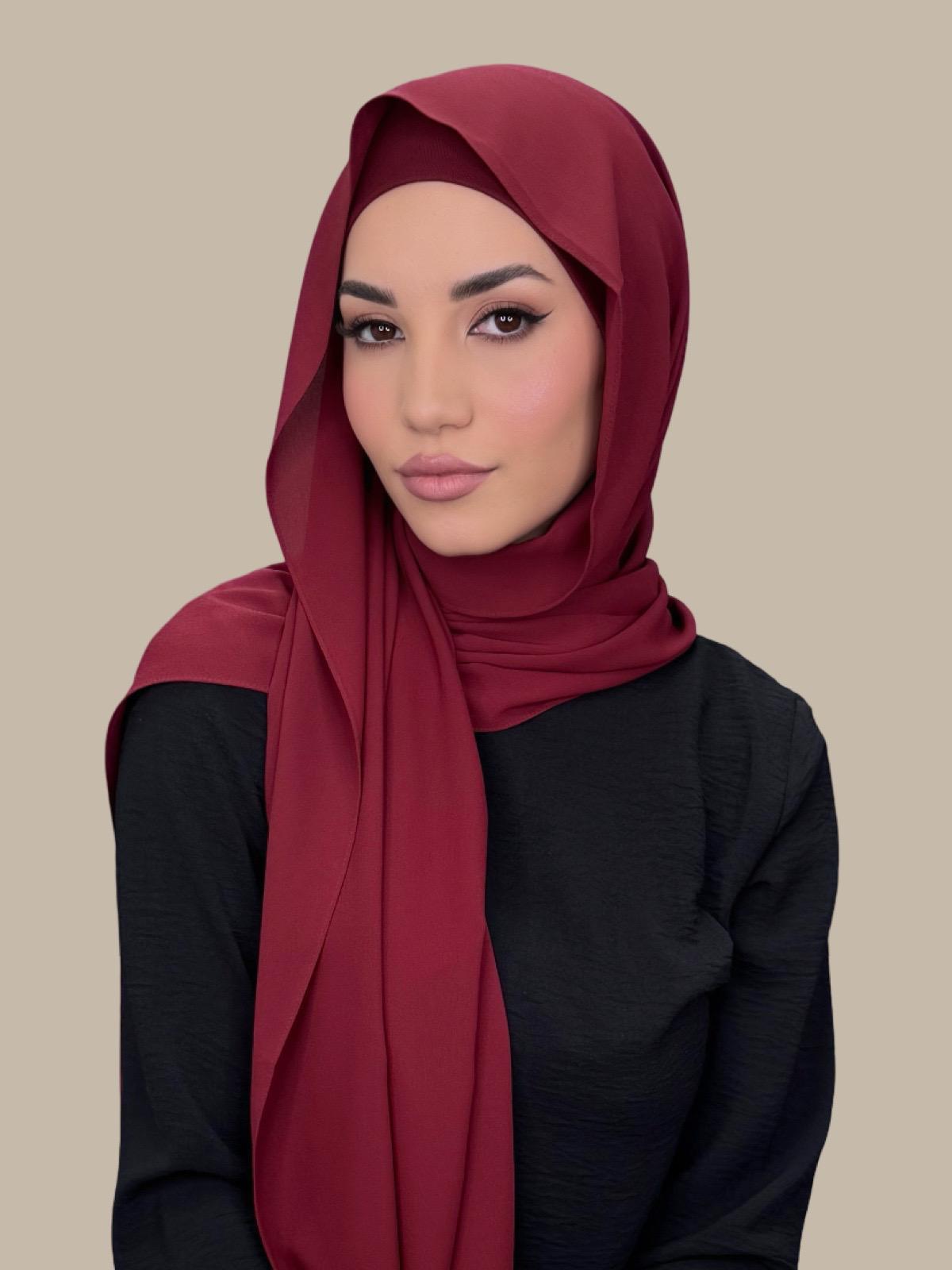 Elegant Mahogany Chiffon Hijab Set - Soft & Breathable Scarf for Women - Perfect for Daily Wear, Prayer, and Special Occasions