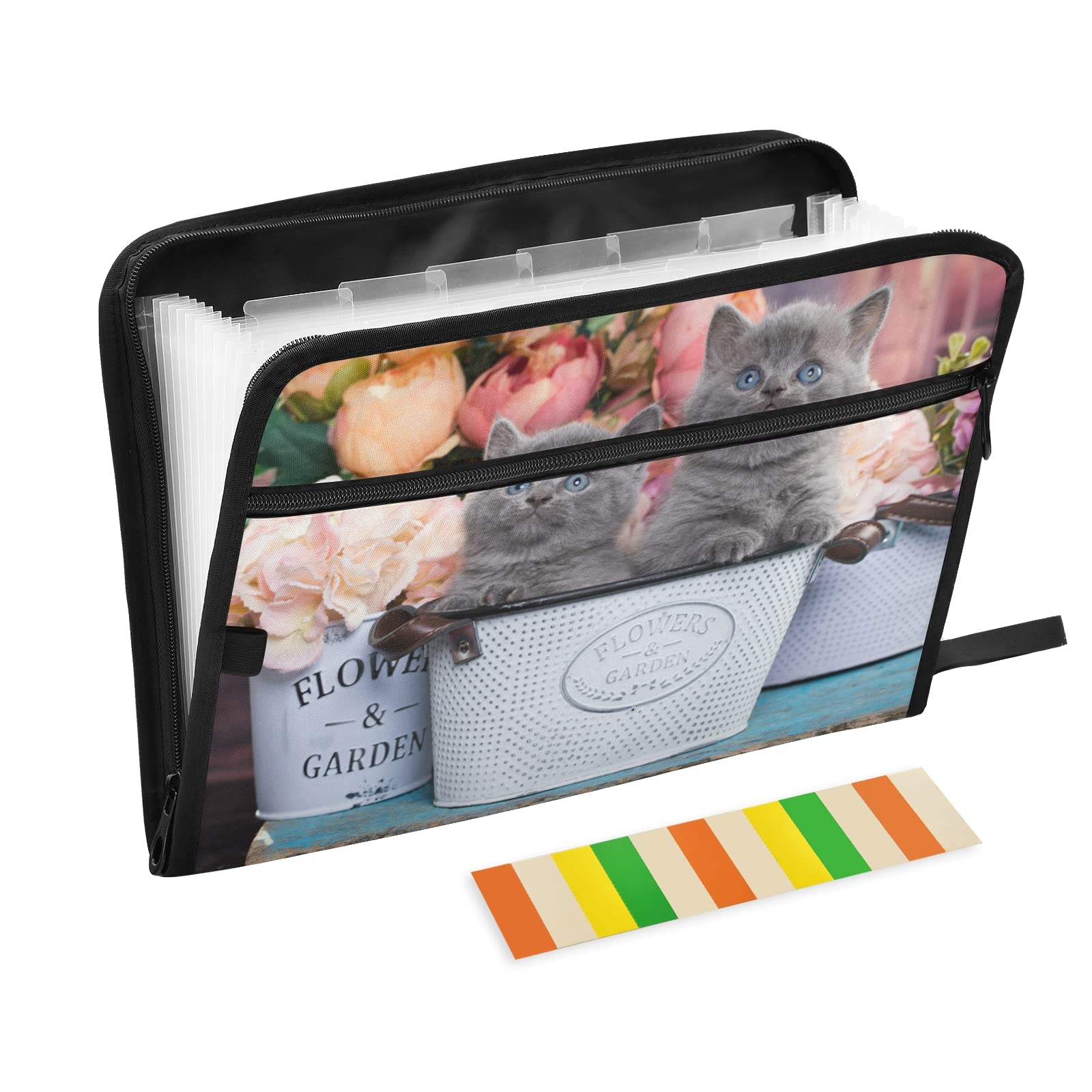 UMIRIKO 13-Pocket Expanding File Folder with Sticky Labels - Accordion Document Organizer for A4/Letter Size - Zippered Closure for Secure Storage | Perfect for Office, School, Home Organization & Cat Lovers