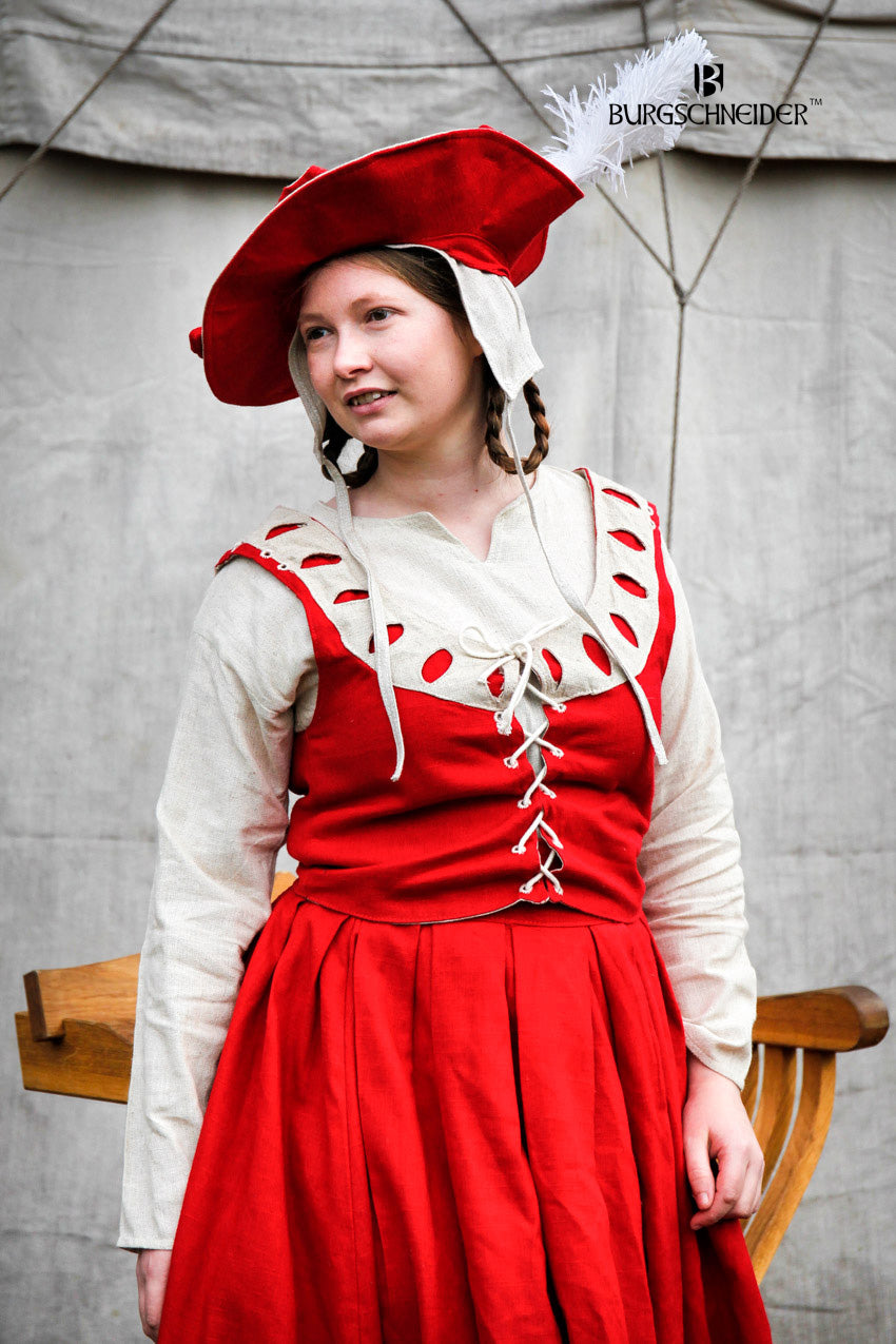 Landsknecht Bodice Flora Red/Natural - Renaissance Corset Top for Women | Perfect for LARP, Cosplay & Historical Reenactment
