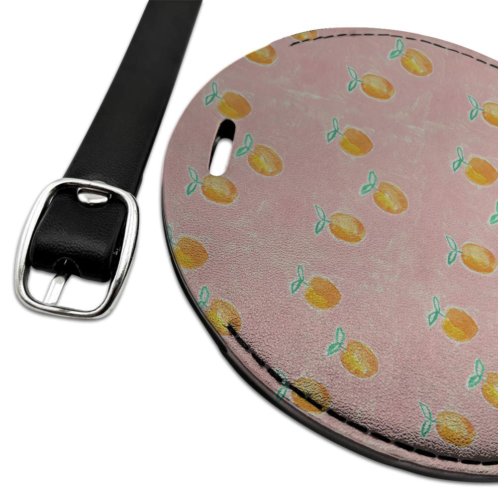 Stylish Round Leather Luggage Tag with Painterly Citrus Orange Pattern - Perfect for Carry-On Bags, Suitcases & Travel Accessories