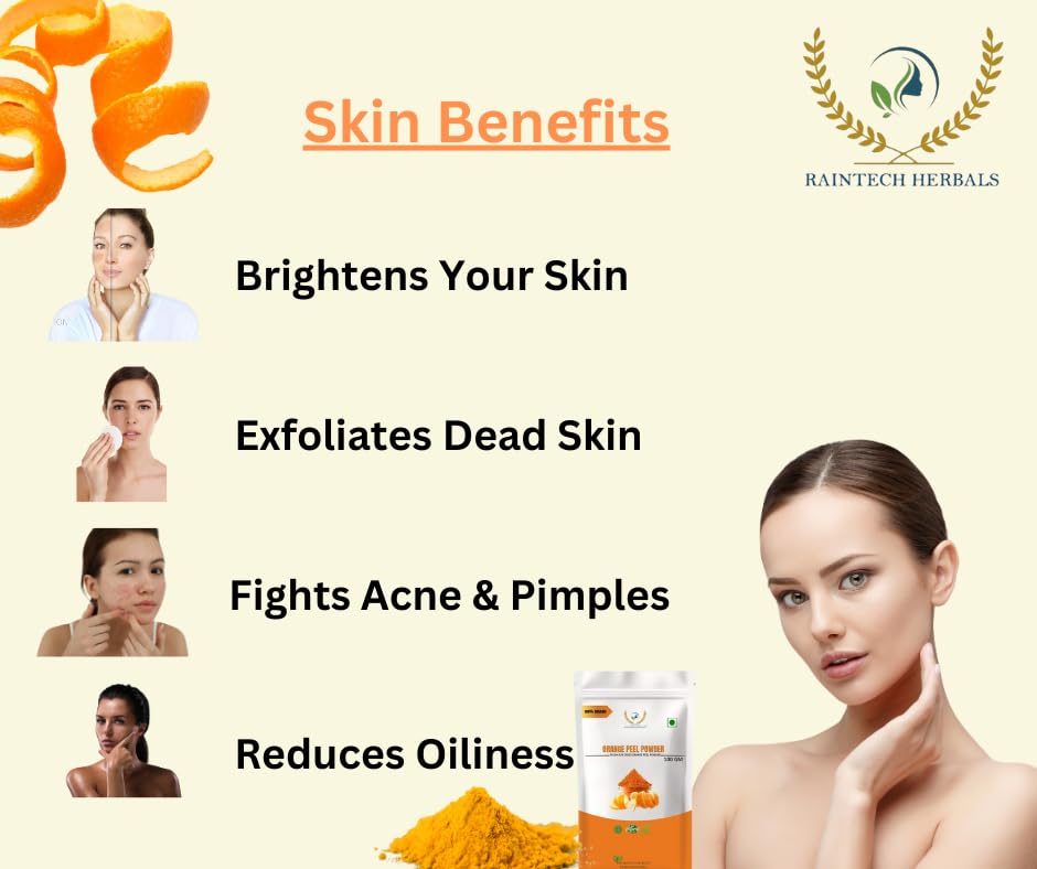 Organic Orange Peel Powder 100g - Pure Natural Vitamin C Rich Face Mask for Skin Brightening & Anti-Aging | Cruelty-Free Vegan Skincare | Perfect for DIY Face Packs, Scrubs & Glow Treatments